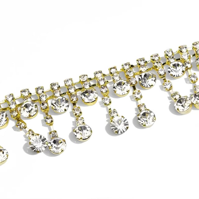 Crystal Tassel Fringe Trim: Gold-white · 2 cm