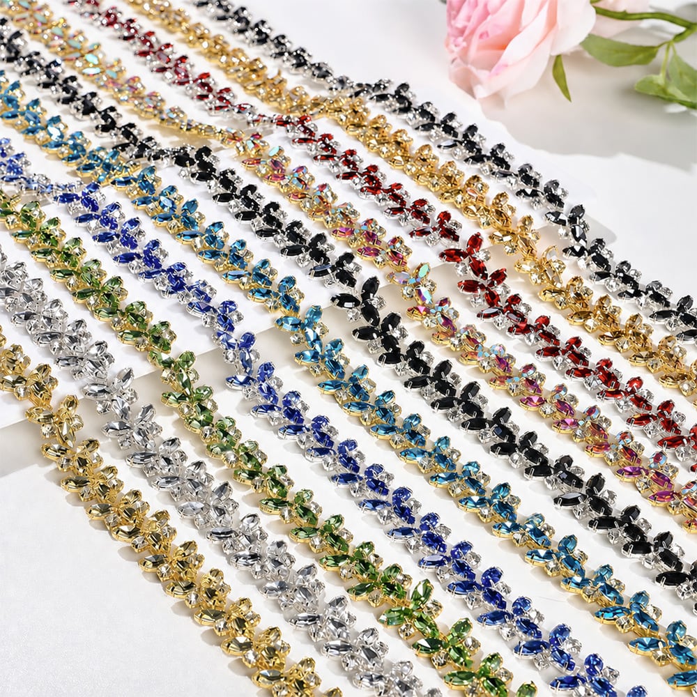 Repeating pointed marquise rhinestone motifs