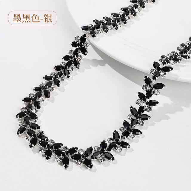 Marquise Rhinestone Chain: Black / silver-tone base