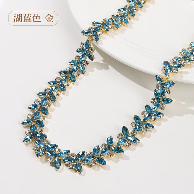 Marquise Rhinestone Chain: Lake blue / silver-tone base