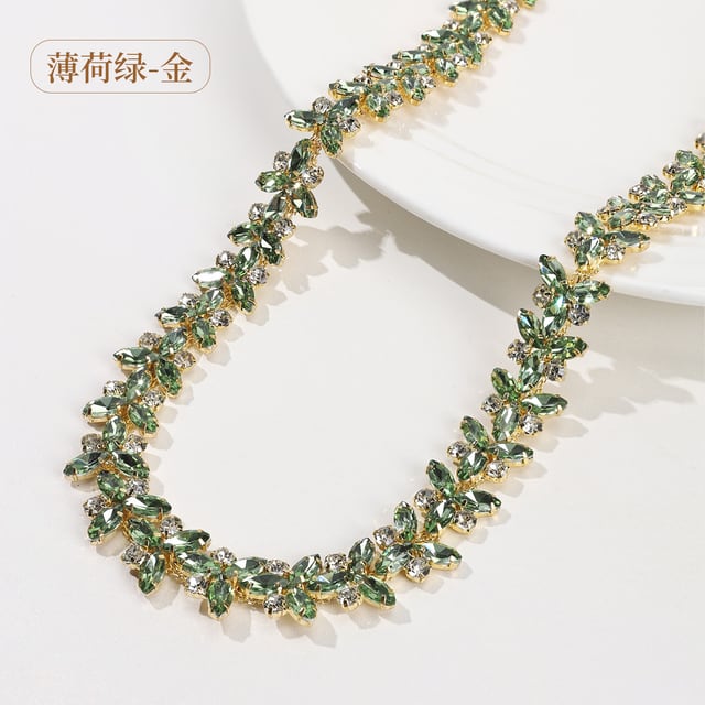 Marquise Rhinestone Chain: Light green / silver-tone base