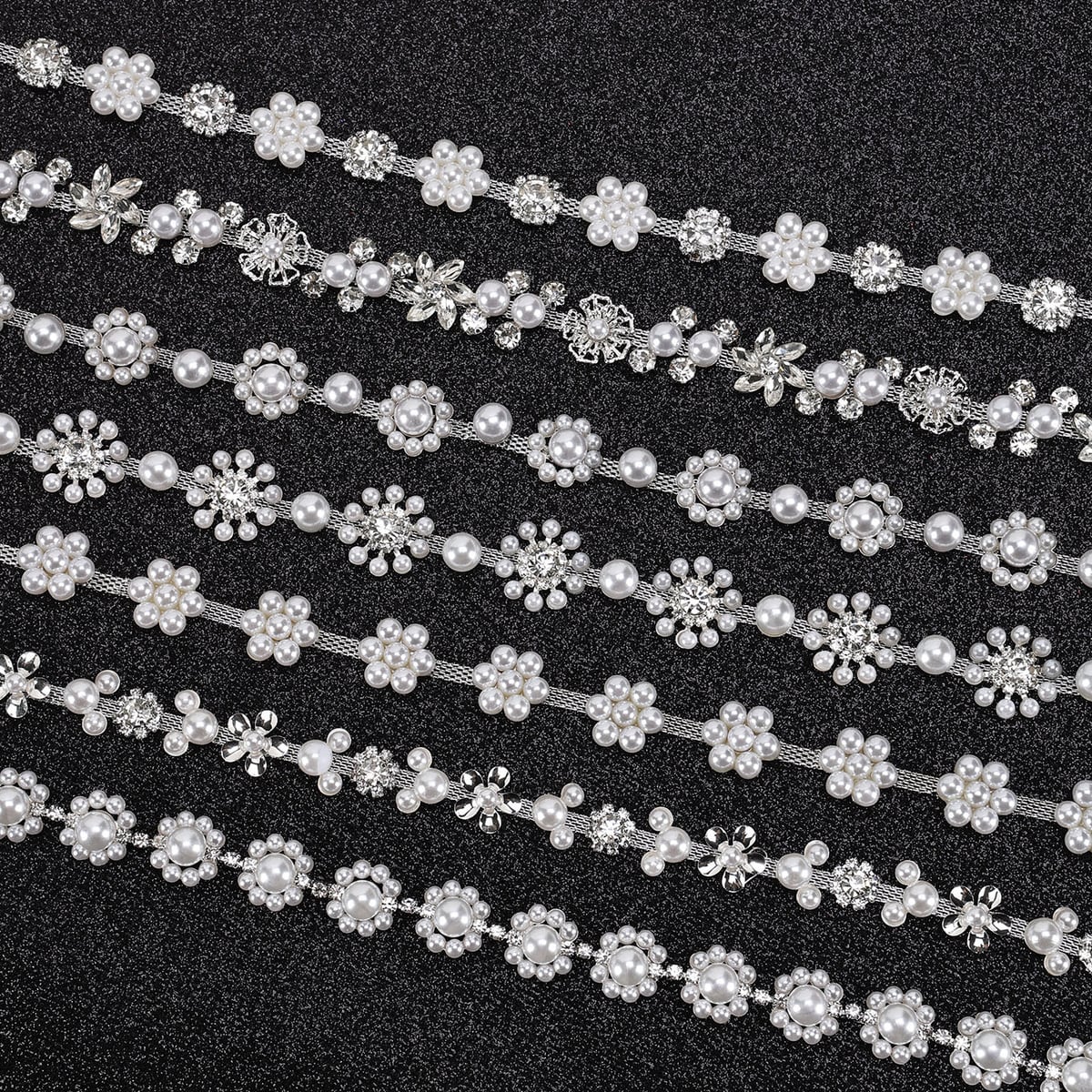 Pearl Flower Rhinestone Trim construction reference