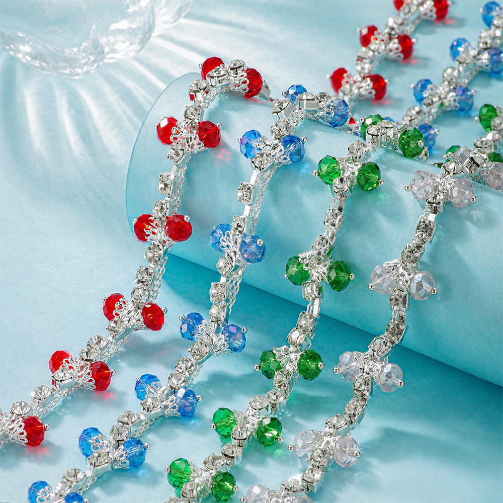 Round colored bead chains with surrounding rhinestones, view 1