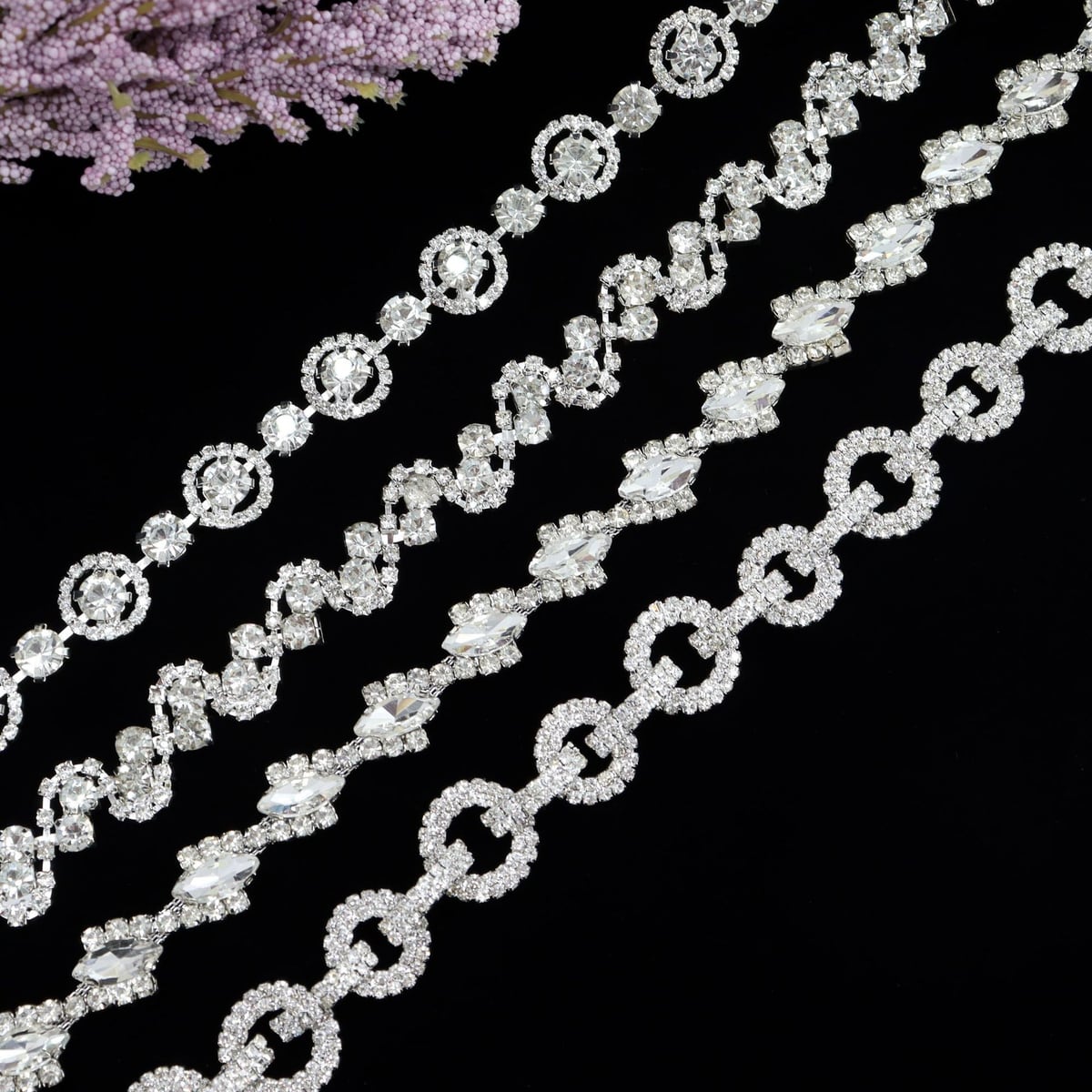 Circle double-S and slanted marquise glass trim patterns