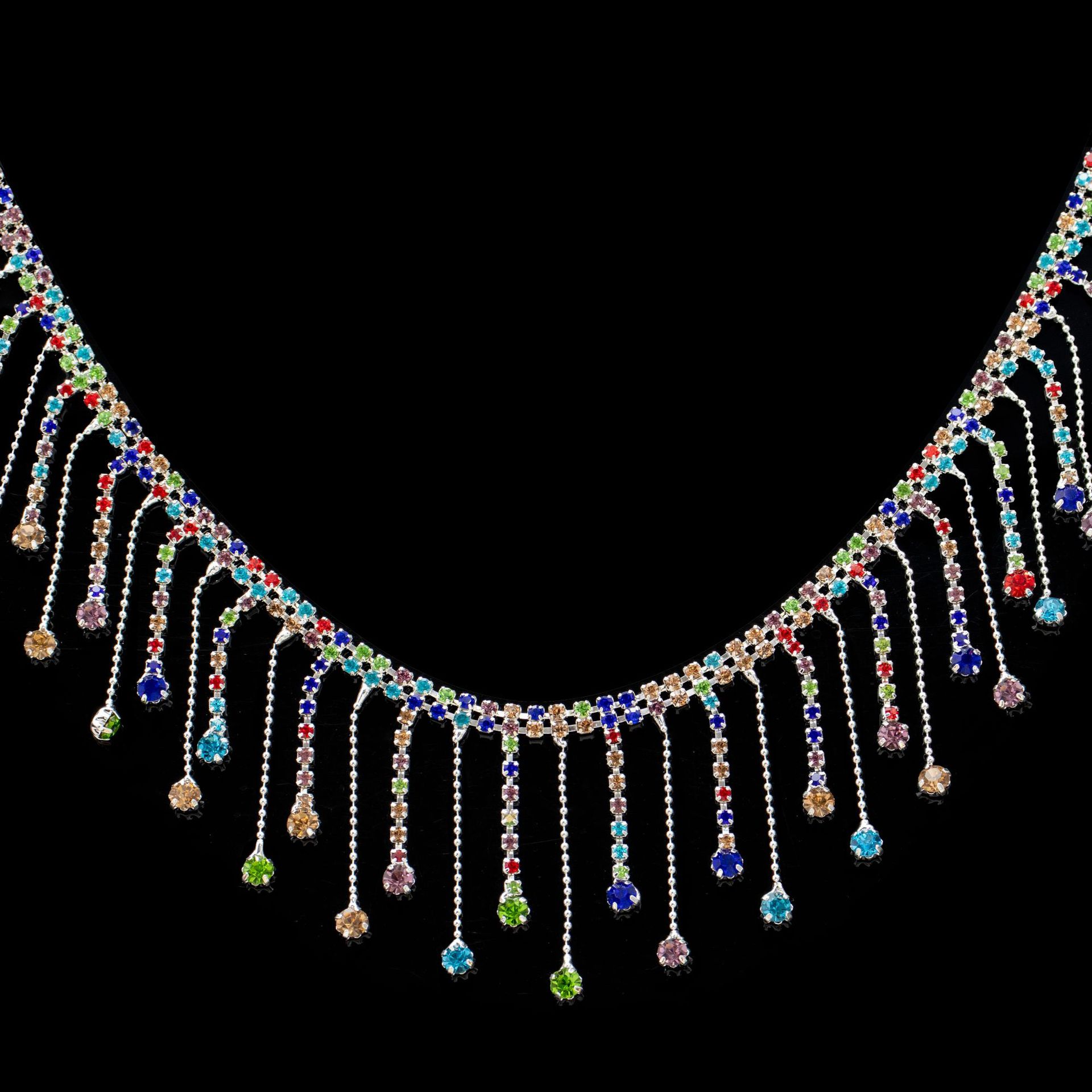 Round & Teardrop Rhinestone Fringe, 5.5–6 cm — Silver mixed color, 5.5 cm wide