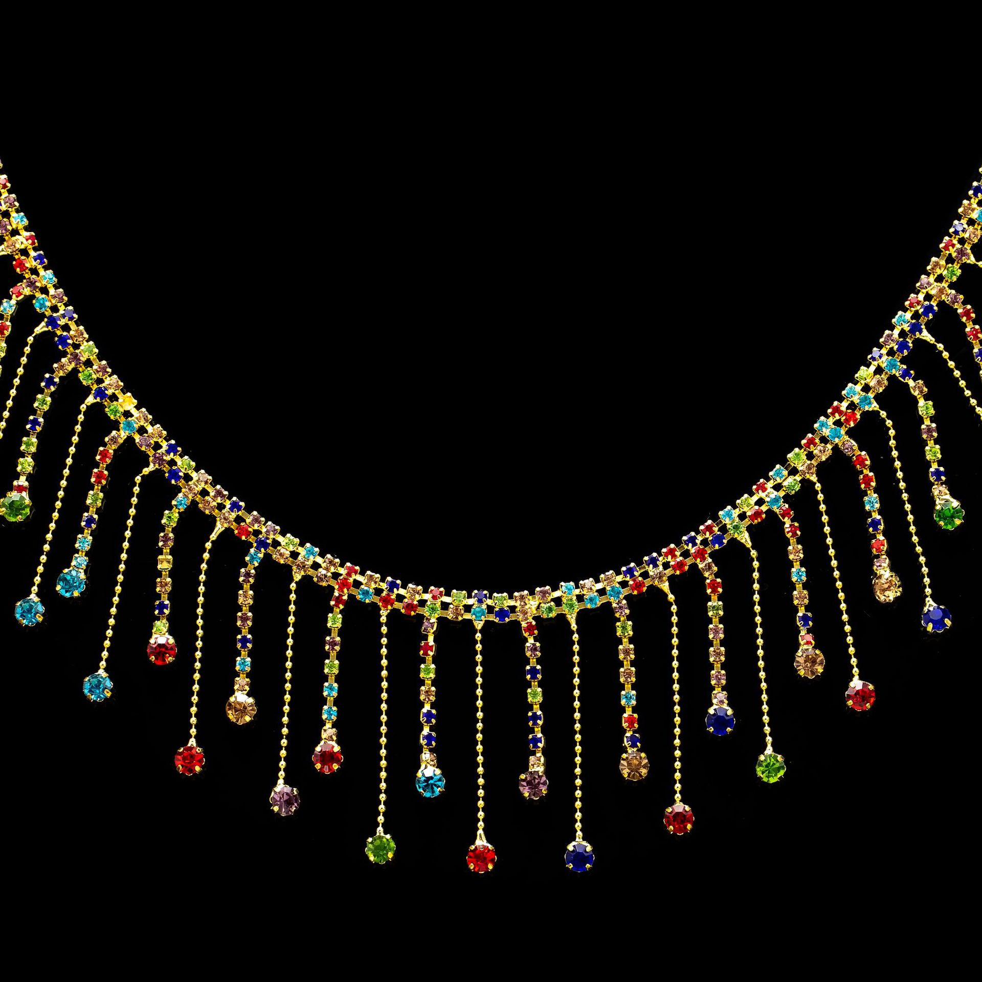 Round & Teardrop Rhinestone Fringe, 5.5–6 cm — Gold mixed color, 5.5 cm wide