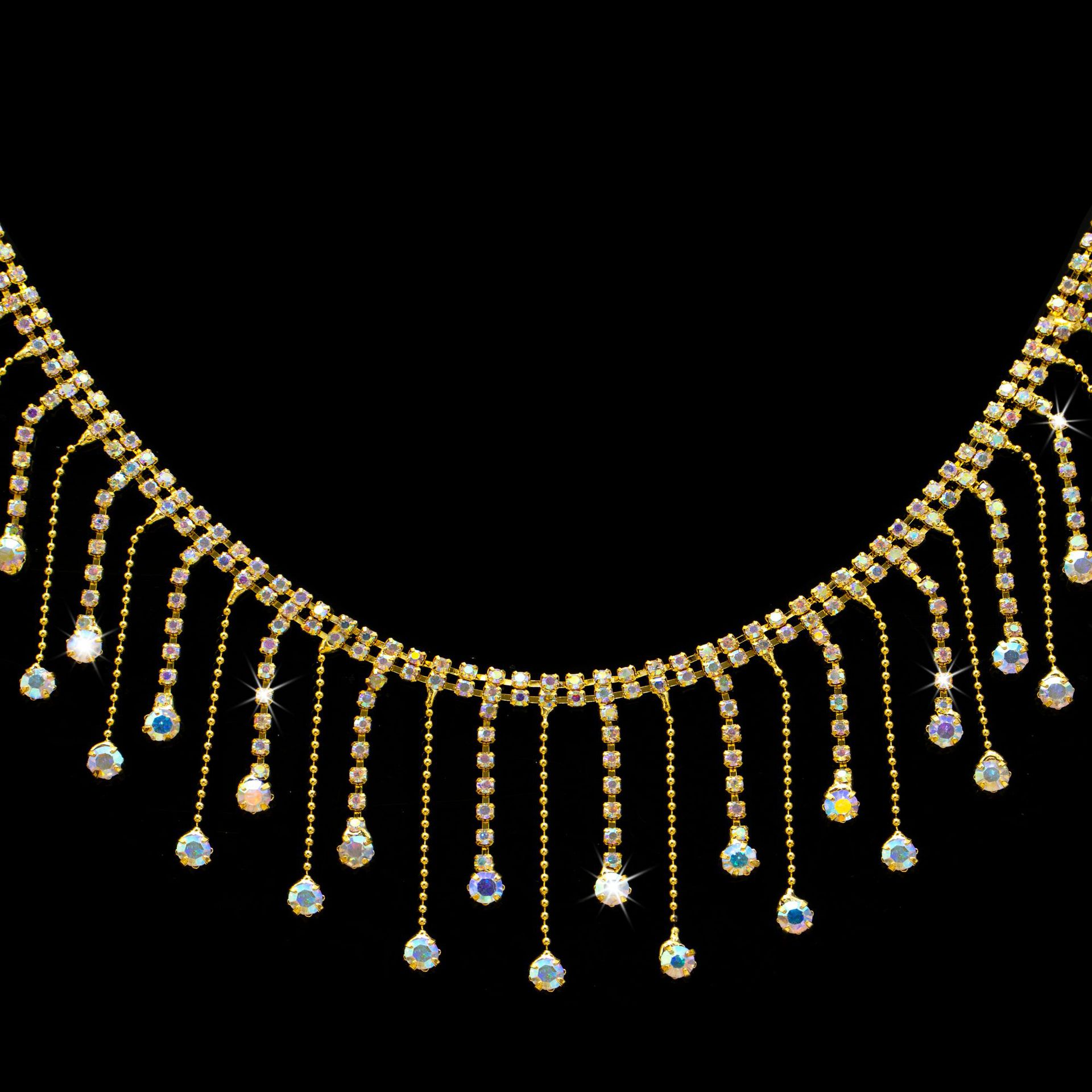 Round & Teardrop Rhinestone Fringe, 5.5–6 cm — Gold AB color, 5.5 cm wide
