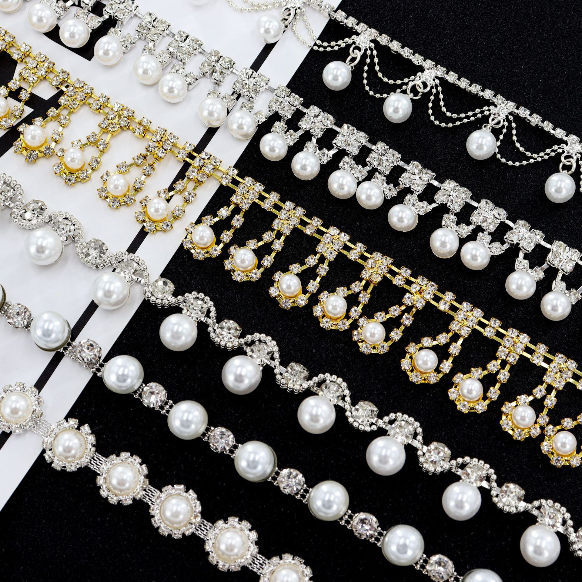 Pearl Rhinestone Chains with Iron & Copper Options construction reference