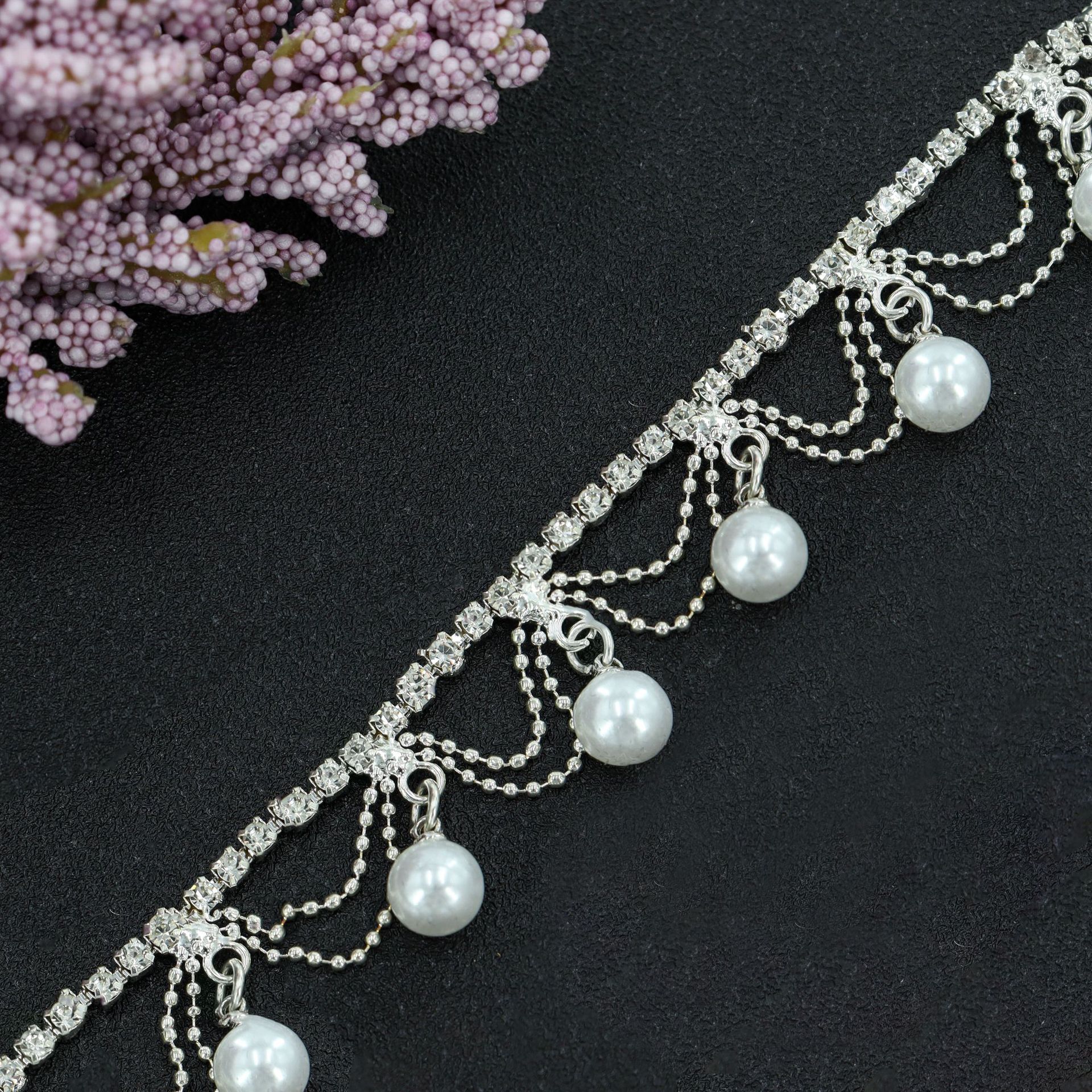 Pearl Rhinestone Chains with Iron & Copper Options — Double-chain pearl rhinestone chain, 2 cm wide, iron
