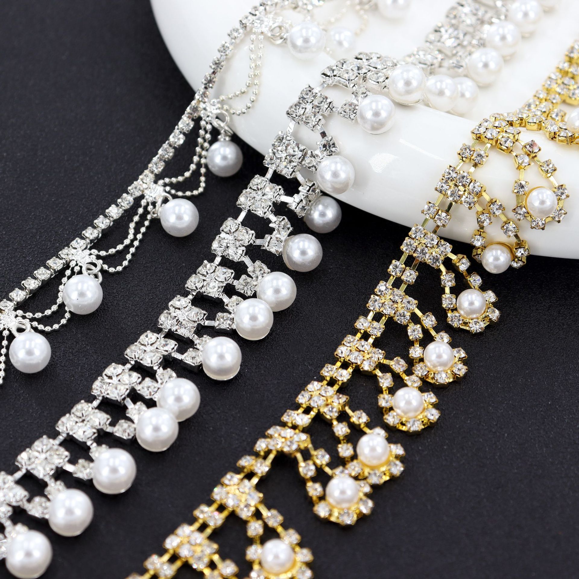Pearl Rhinestone Chains with Iron & Copper Options motif and placement reference