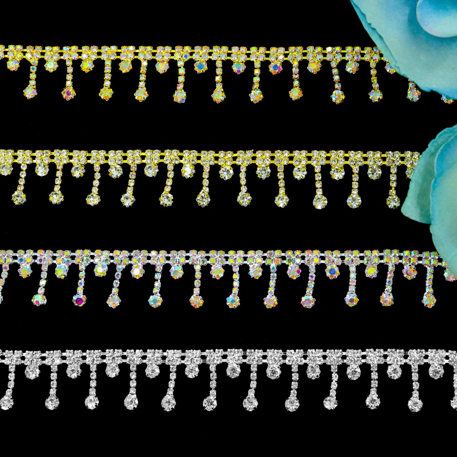 Short Rhinestone Drop Fringe, 2.2 & 2.6 cm: supplied design and finish reference