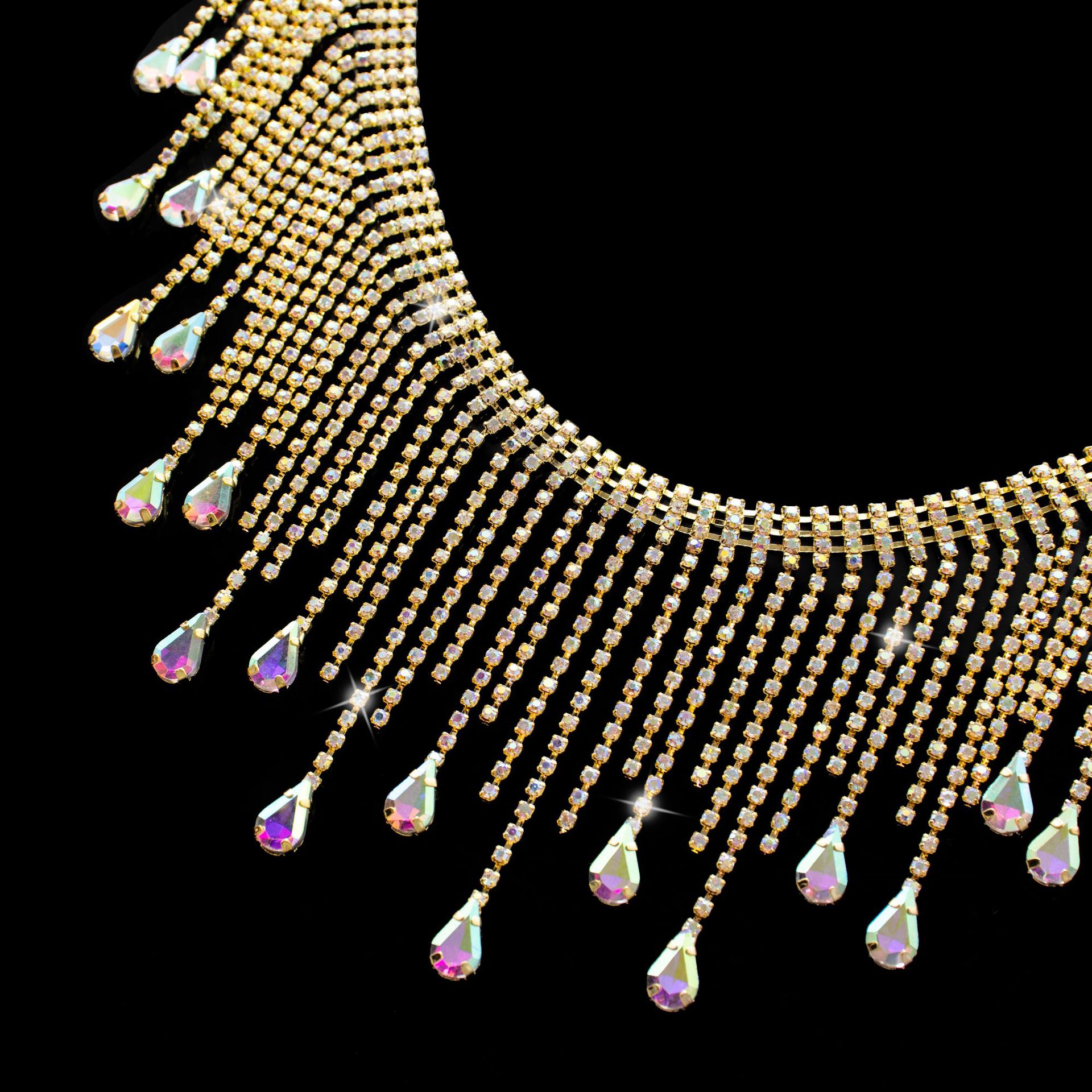 Three-Row Teardrop Rhinestone Fringe, 9 cm construction reference