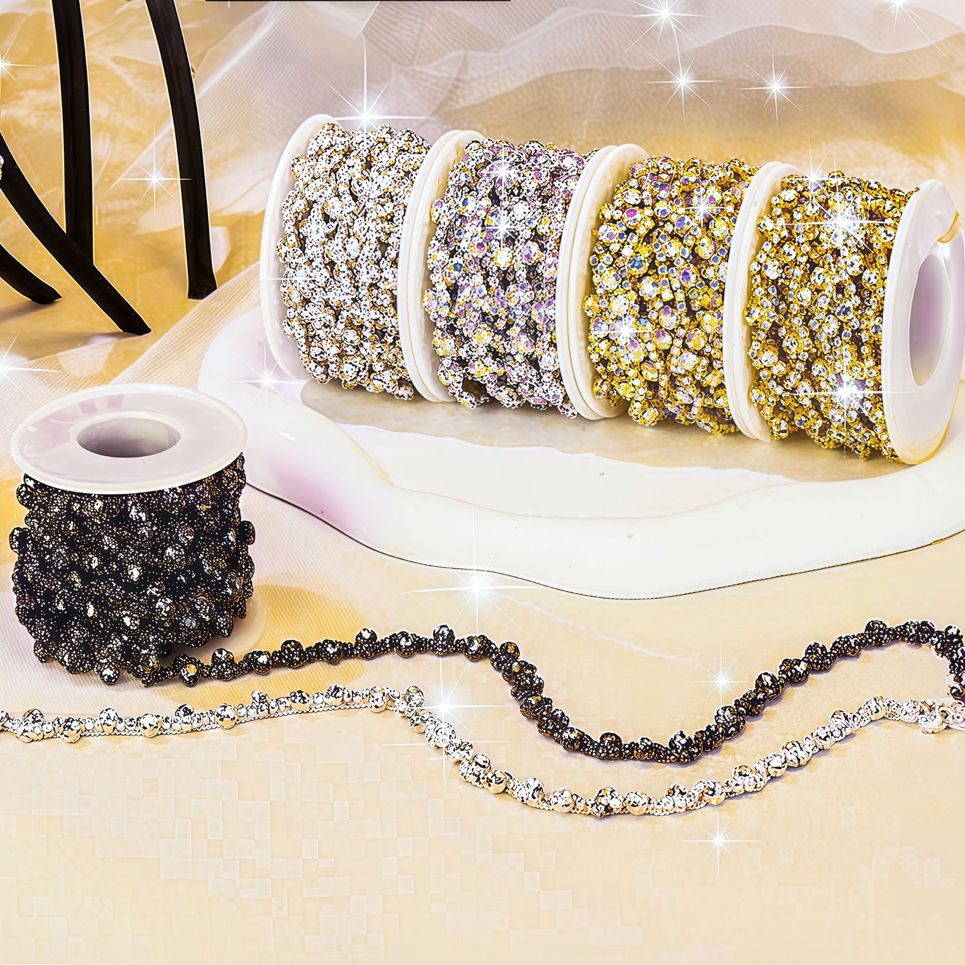 S-Curve Rhinestone Chain in 45 & 90 cm References: supplied design and finish reference
