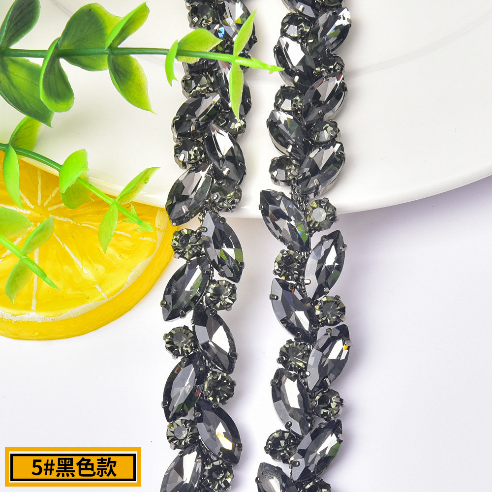 Marquise Glass Trim in Sparse, Medium & Dense Layouts — marquise rhinestone chain/densest- (gunmetal gray)weight 110 g per source yard / 1 source yard / approx 90 cm width 1.4 (unit cm in packaging table)