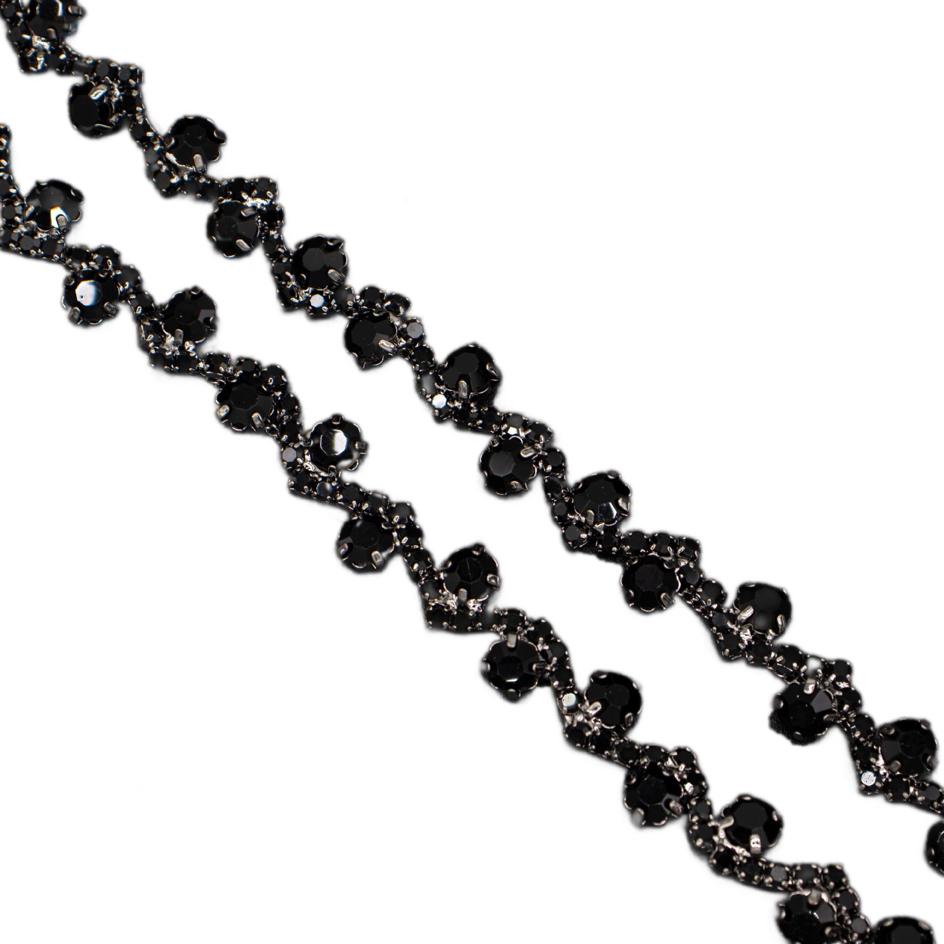 S-Shaped Glass Rhinestone Trim, 0.9 cm — Black*width 0.9cm / Iron (1 source yard / approx 90 cm)