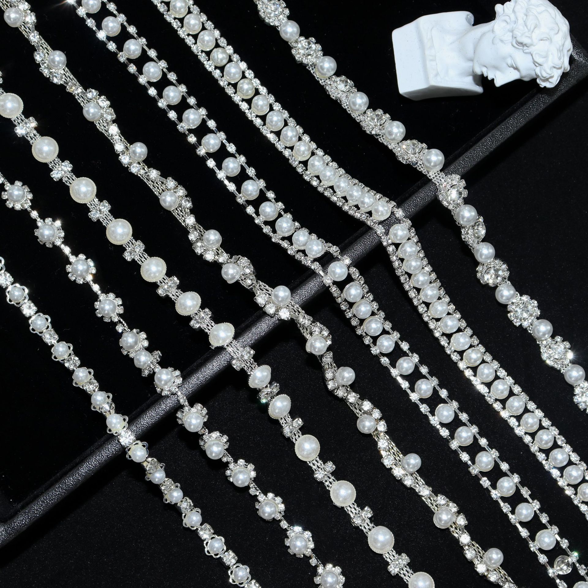 Silver-Tone Pearl & Crystal Trim, Six Pattern References construction reference