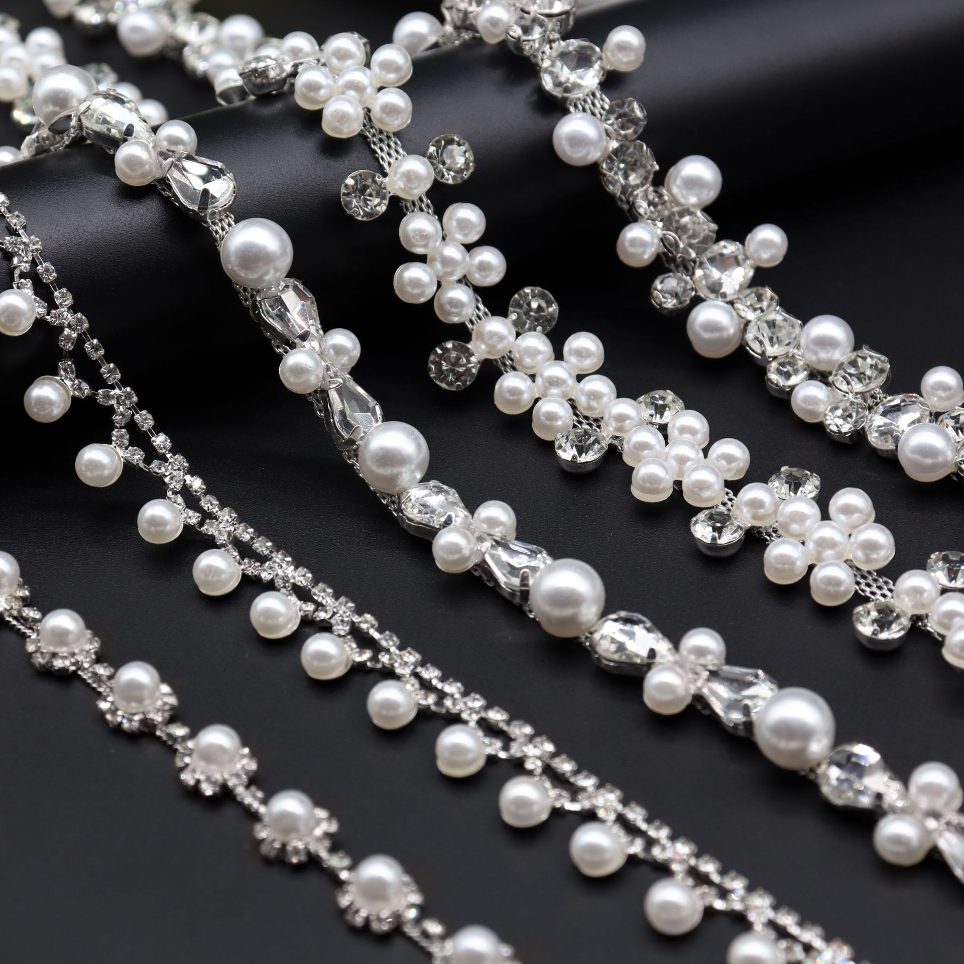 Bridal Pearl Trim: Five Floral & Drop Designs motif and placement reference