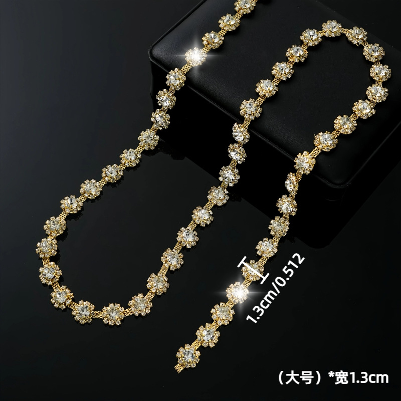 Small & Large Sunflower Rhinestone Chain — gold/white*1.3cm width -large / standard 1 source yard / approximately 90 cm long ( source packing: 10 units per roll)