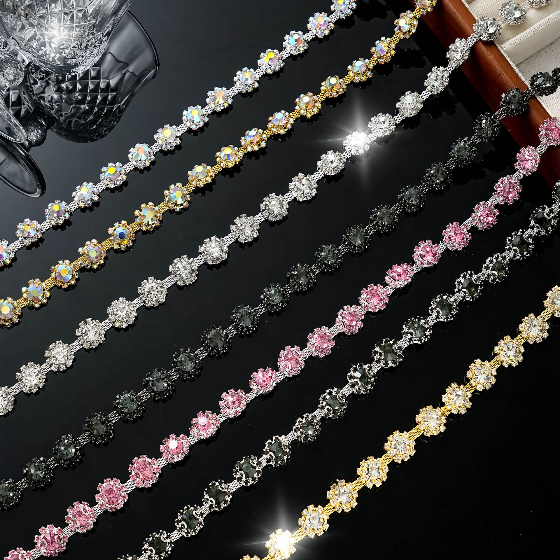 Small & Large Sunflower Rhinestone Chain: supplied design and finish reference