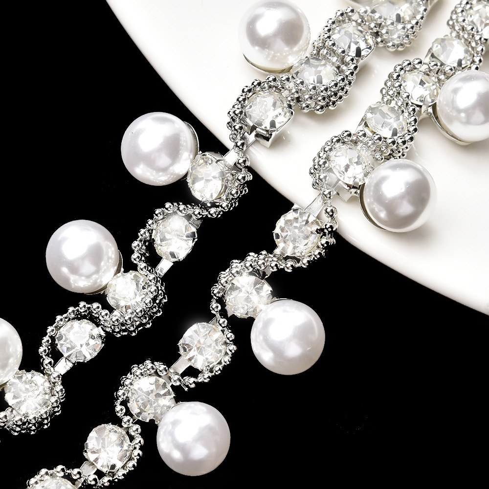 Pearl Rhinestone Border Collection, Nine Designs — 1.8cm width silver dangling pearl / (1 source yard / approximately 90 cm)