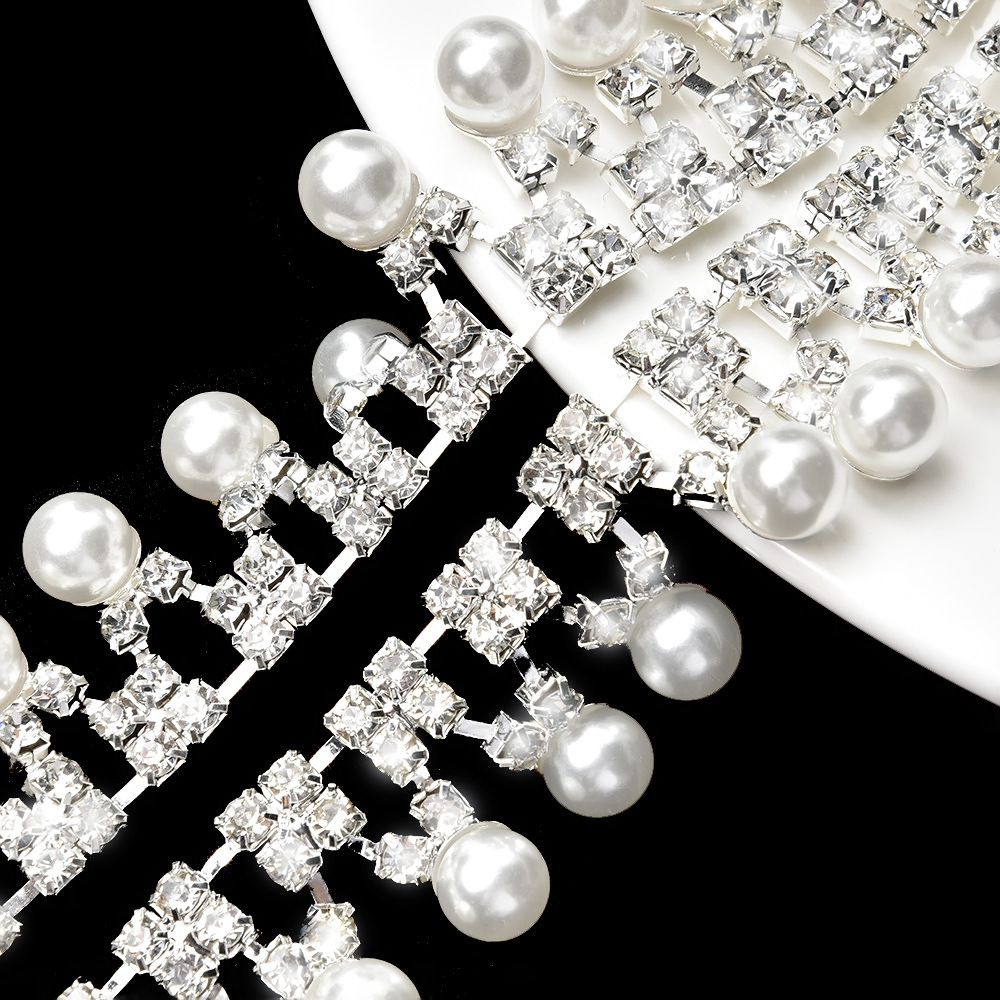 Pearl Rhinestone Border Collection, Nine Designs — 2cm width crossed pearl chain / (1 source yard / approximately 90 cm)