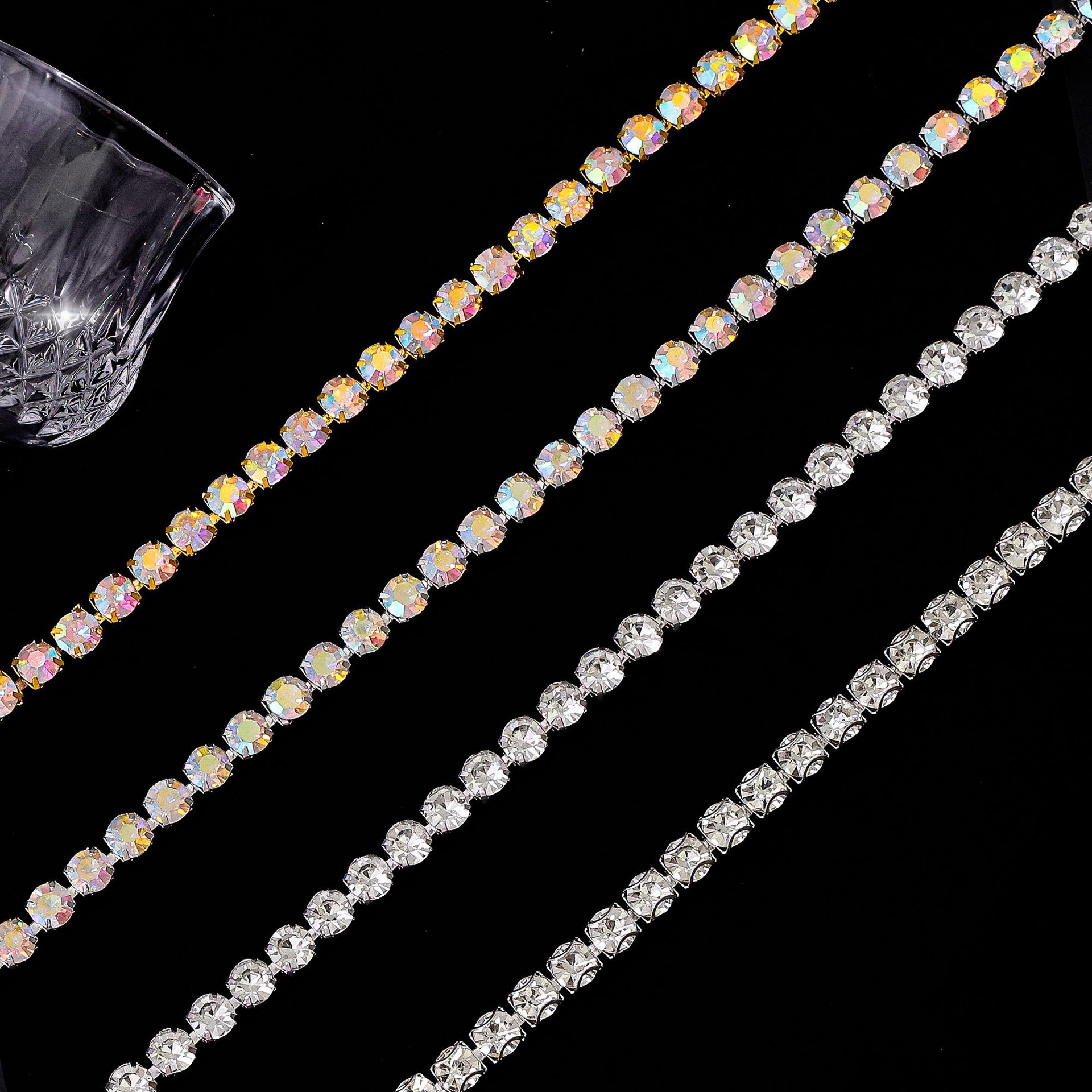 Single-Row AB Rhinestone Cup Chain, 5–6 mm Models motif and placement reference