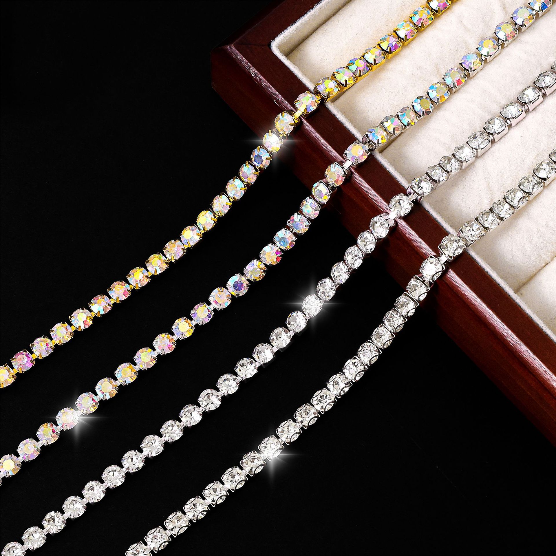 Single-Row AB Rhinestone Cup Chain, 5–6 mm Models: supplied design and finish reference, view 1