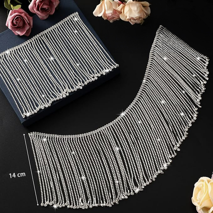 Long Glass Rhinestone Fringe, 14 cm: supplied design and finish reference, view 1