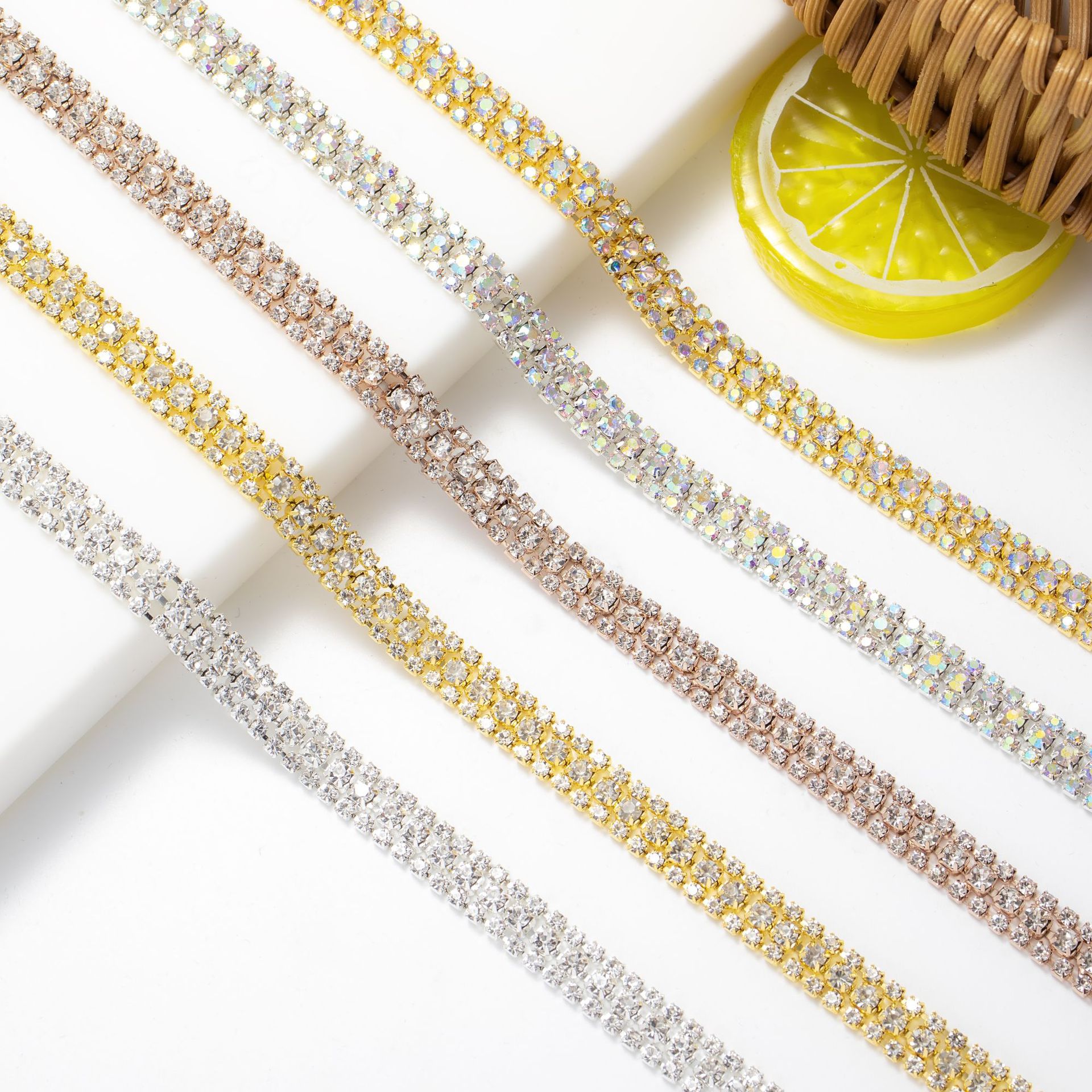Double-Row Glass Rhinestone Band, 0.9 cm construction reference