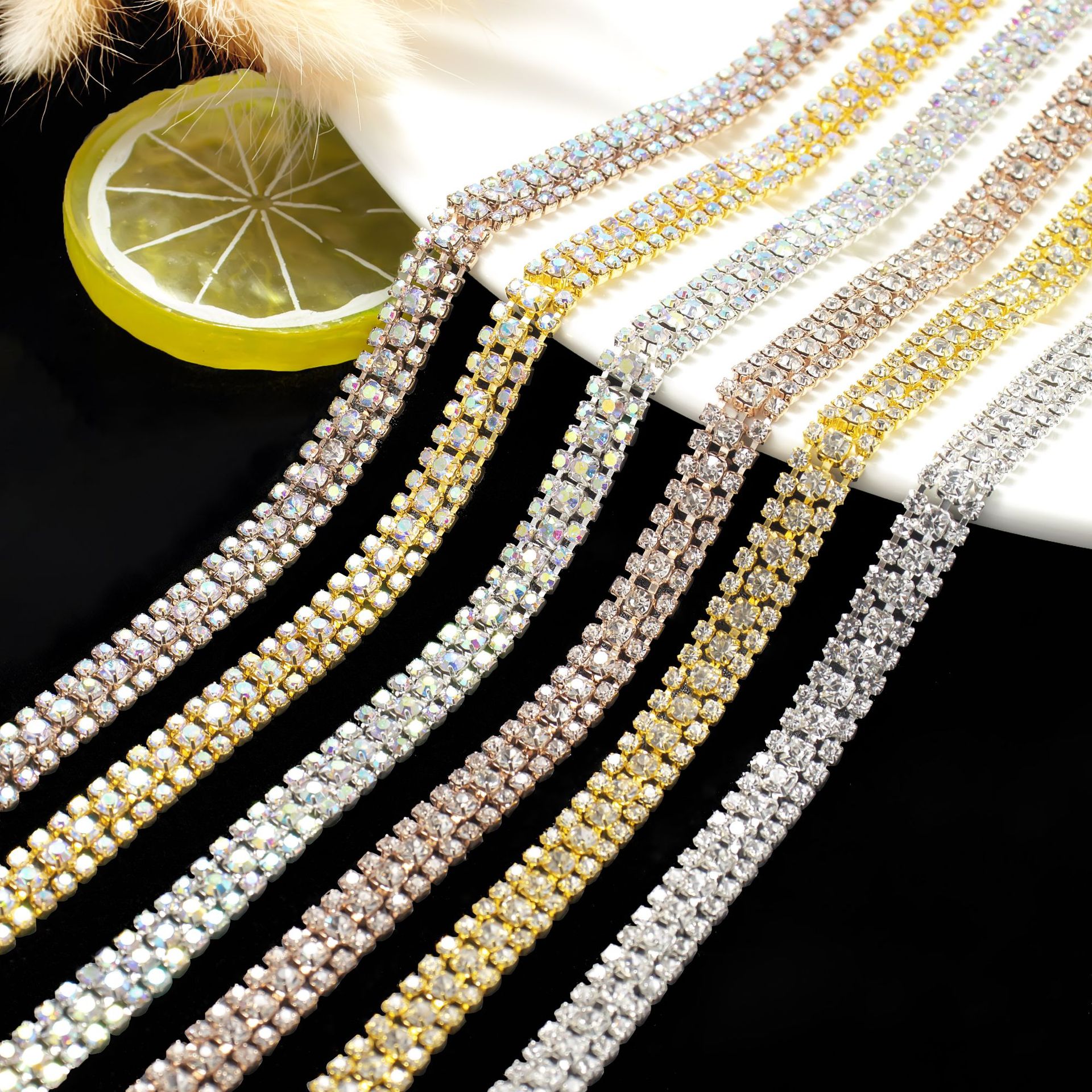 Double-Row Glass Rhinestone Band, 0.9 cm: supplied design and finish reference