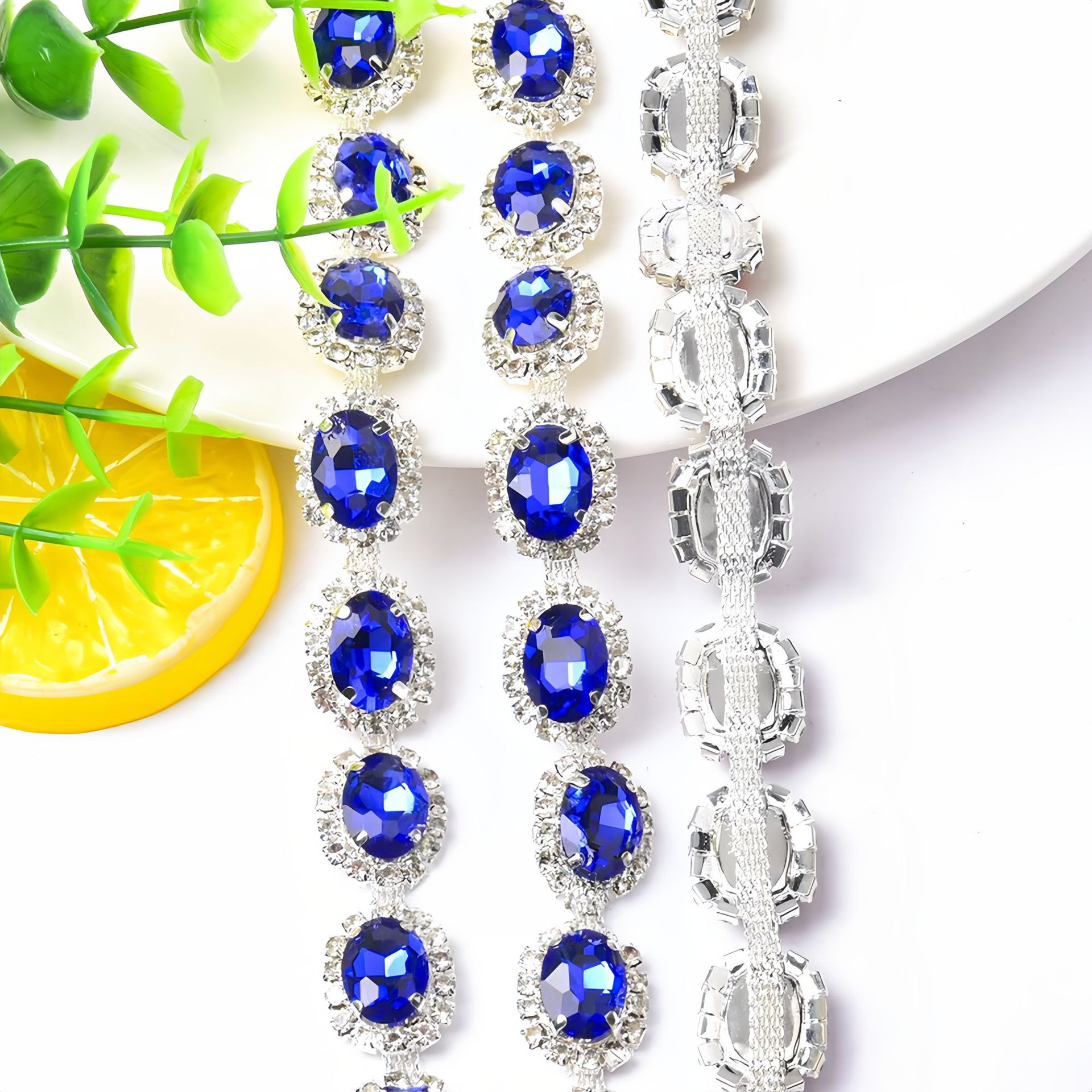 Oval Crystal Halo Chain, Seven Color References — Royal blue / (1 yards/about 90CM)