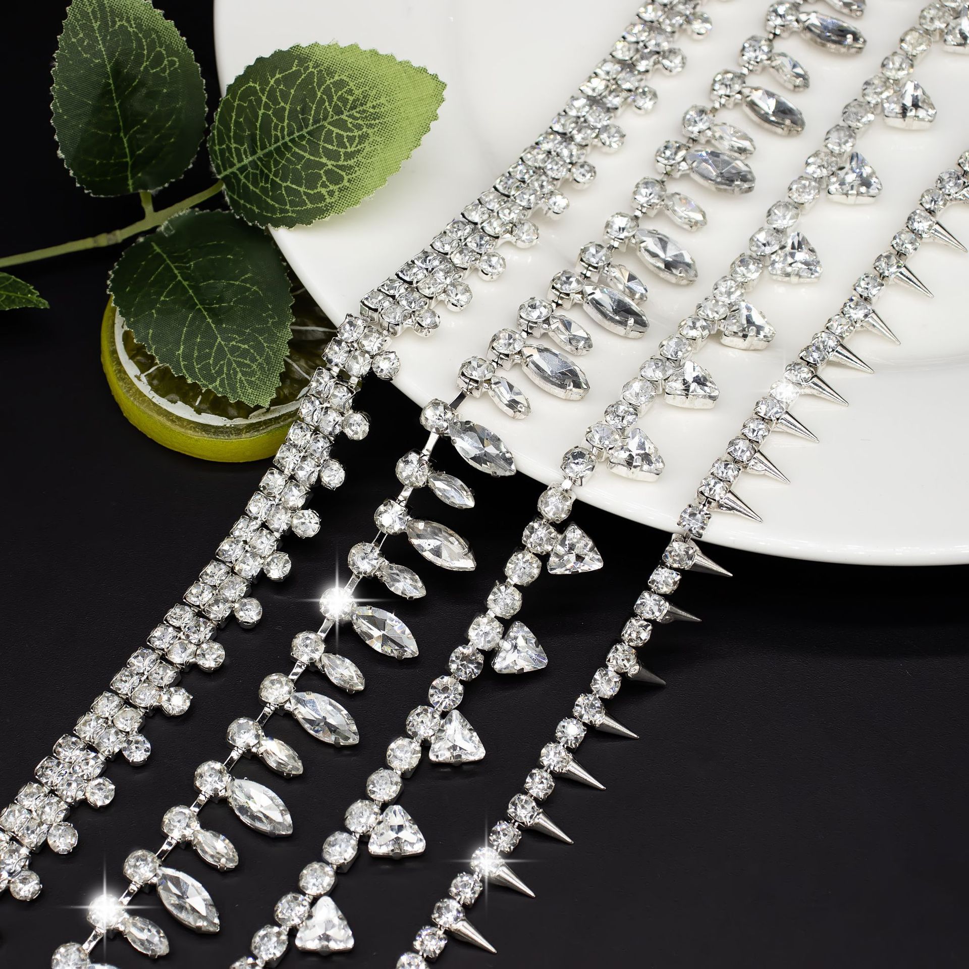 Geometric Crystal Drop Trim: Cone, Triangle & Oval motif and placement reference