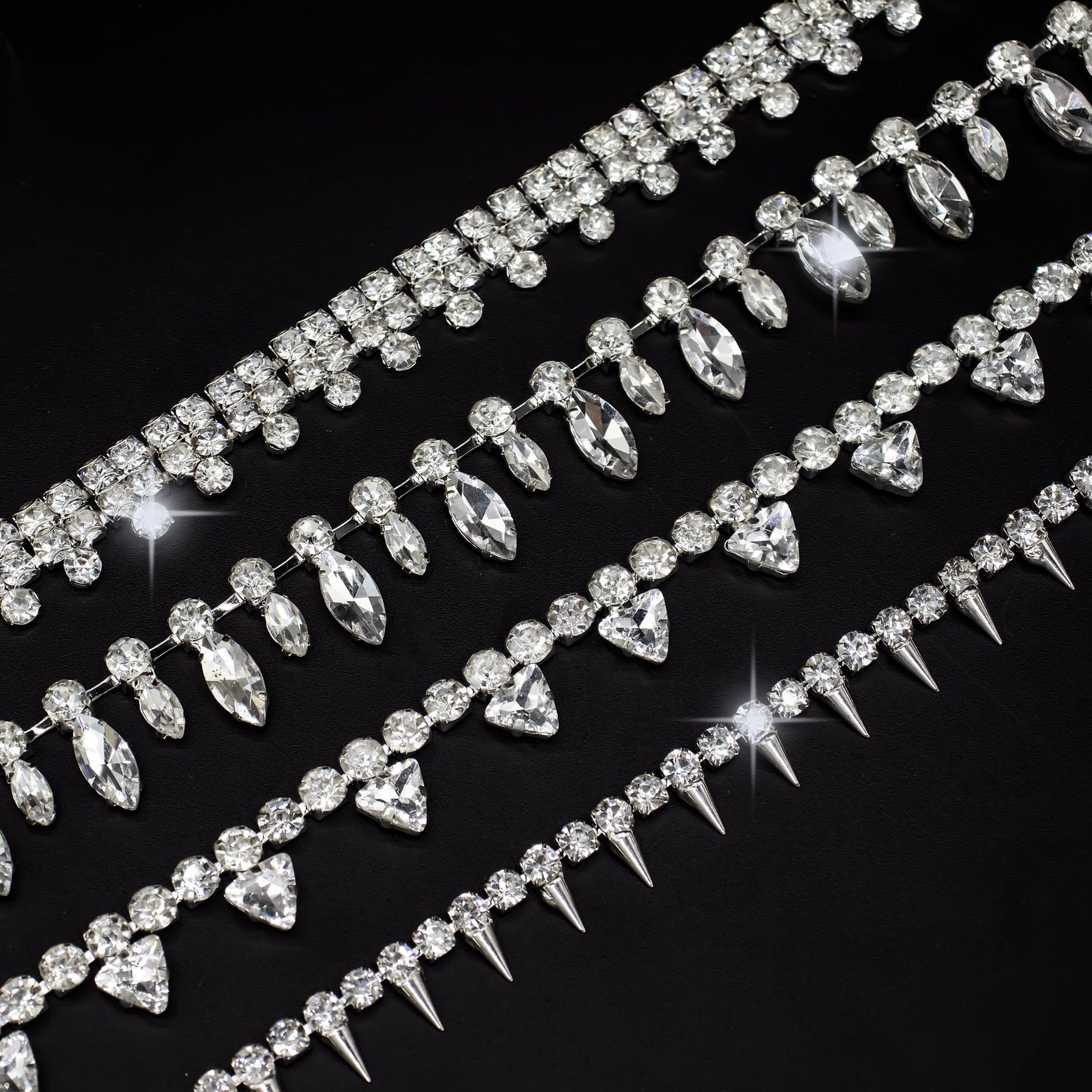 Geometric Crystal Drop Trim: Cone, Triangle & Oval: supplied design and finish reference