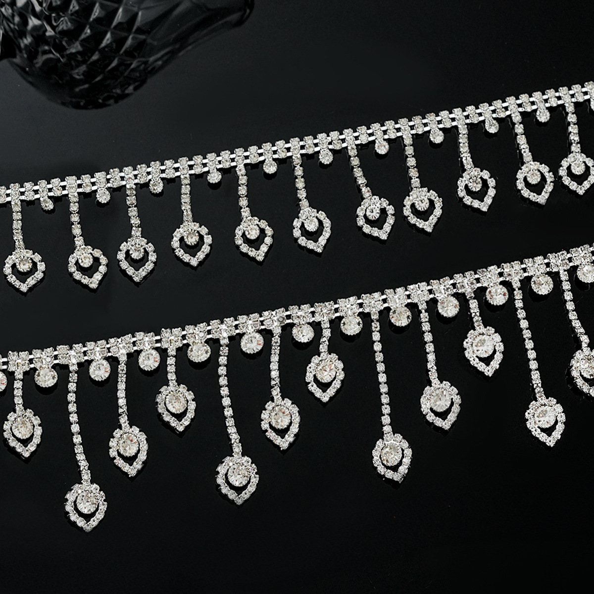 Heart-Outline Rhinestone Drop Fringe: supplied design and finish reference, view 1