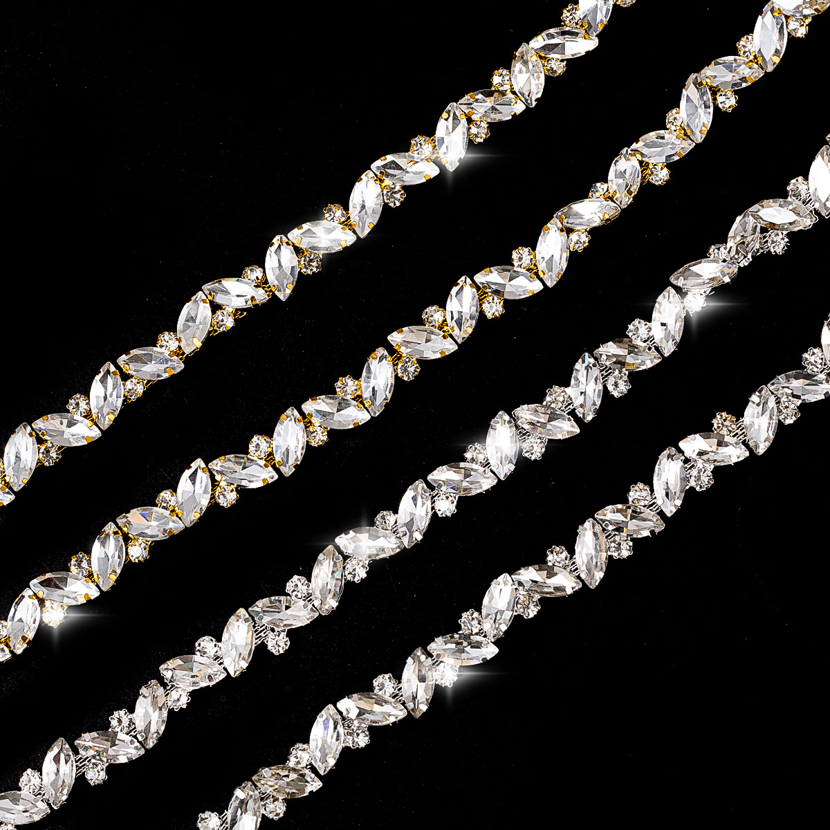 Crossed Marquise Rhinestone Chain, 1.2 cm motif and placement reference