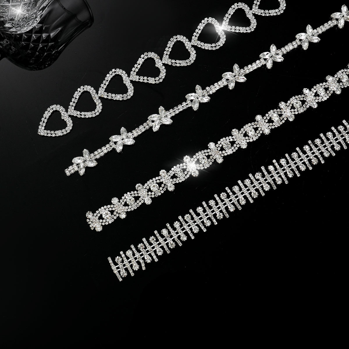 Geometric Rhinestone Borders: Heart, Petal & Double Diamond construction reference
