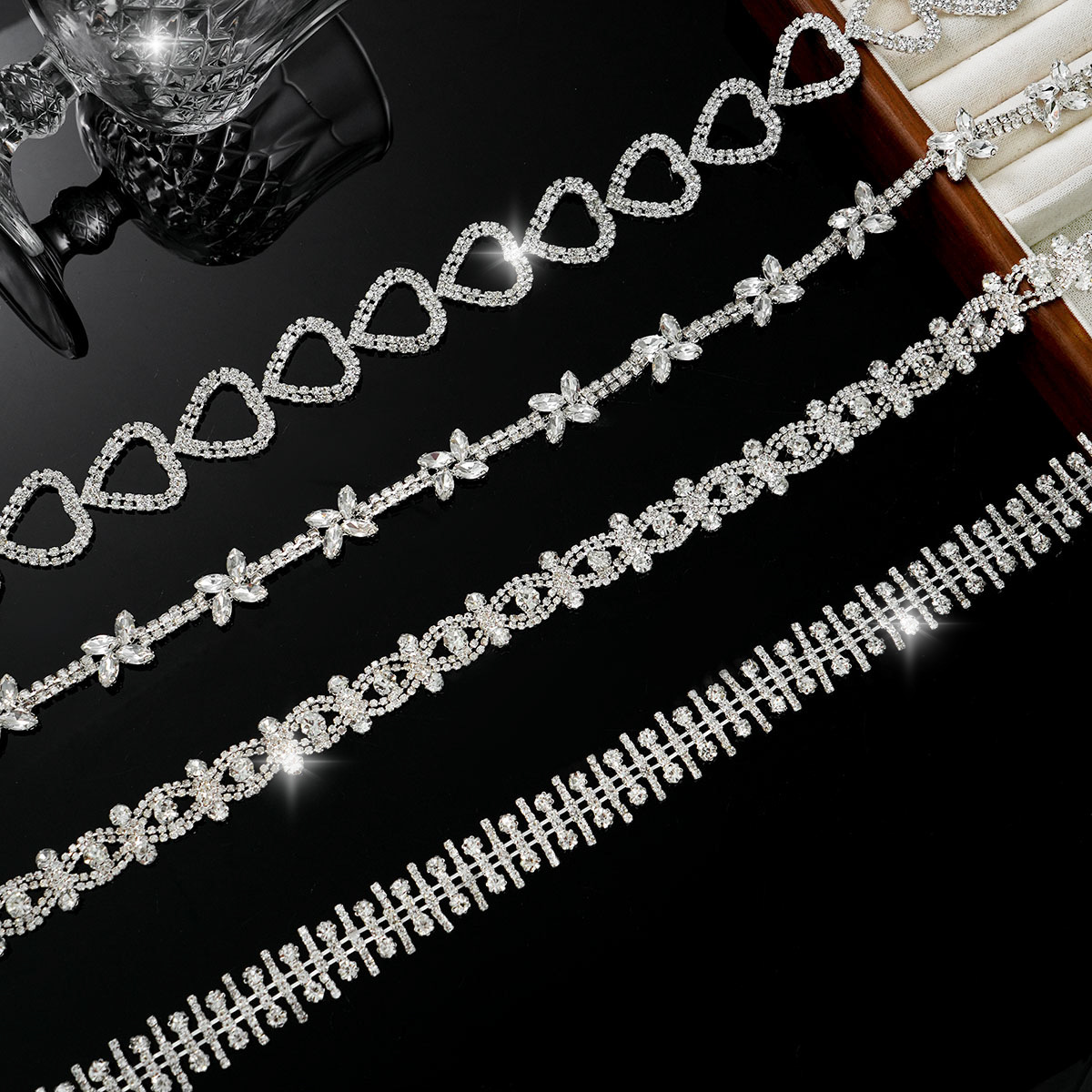 Geometric Rhinestone Borders: Heart, Petal & Double Diamond: supplied design and finish reference