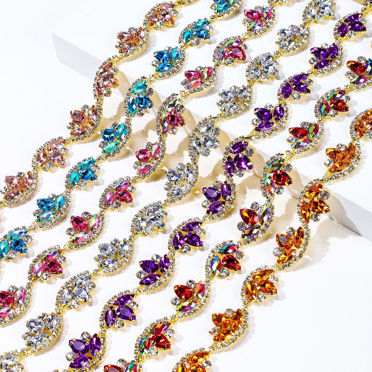 Multicolor Marquise Cluster Chain, Gold & Silver Bases: supplied design and finish reference, view 1