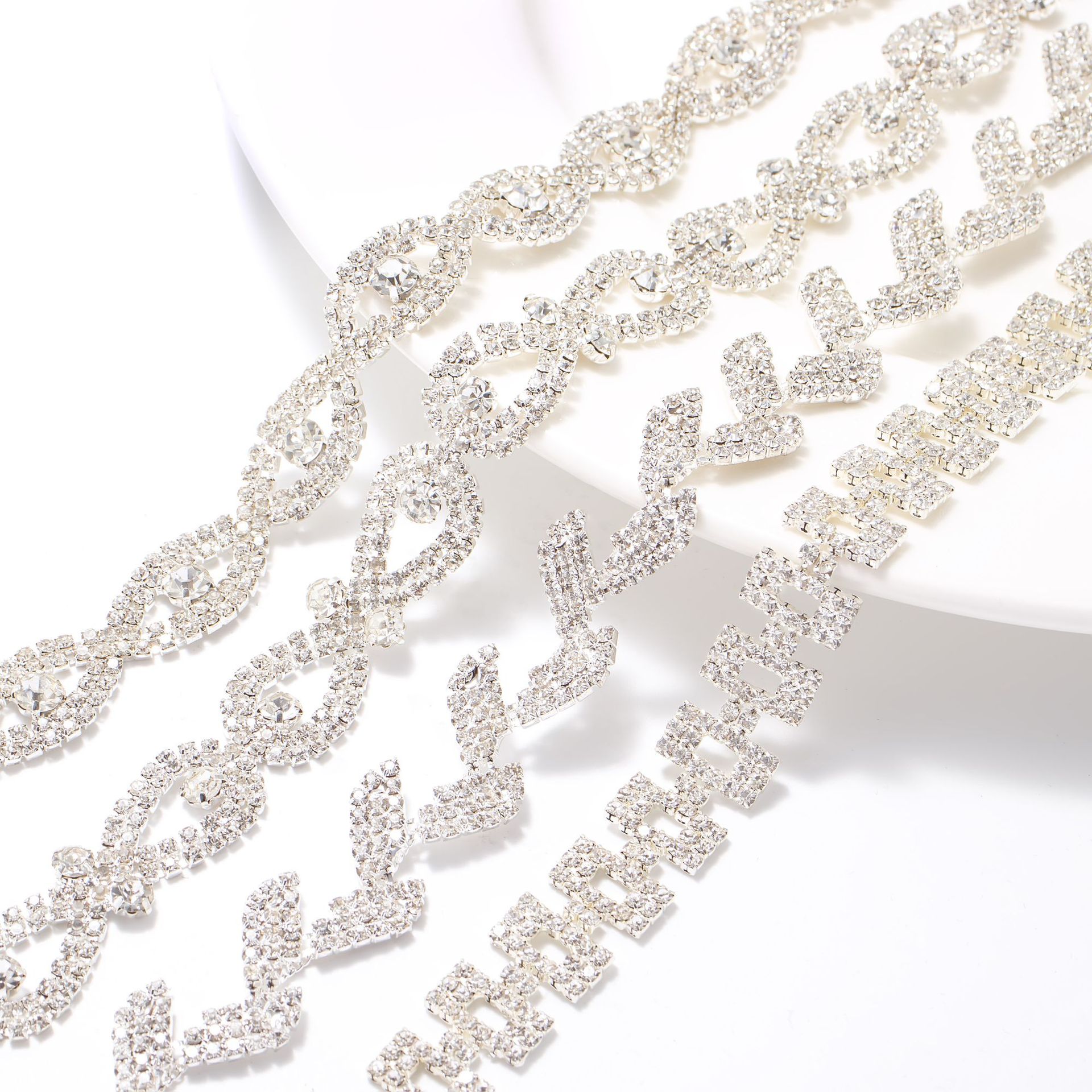 Leaf, Double-Ring & Open-Square Crystal Chains: supplied design and finish reference, view 1