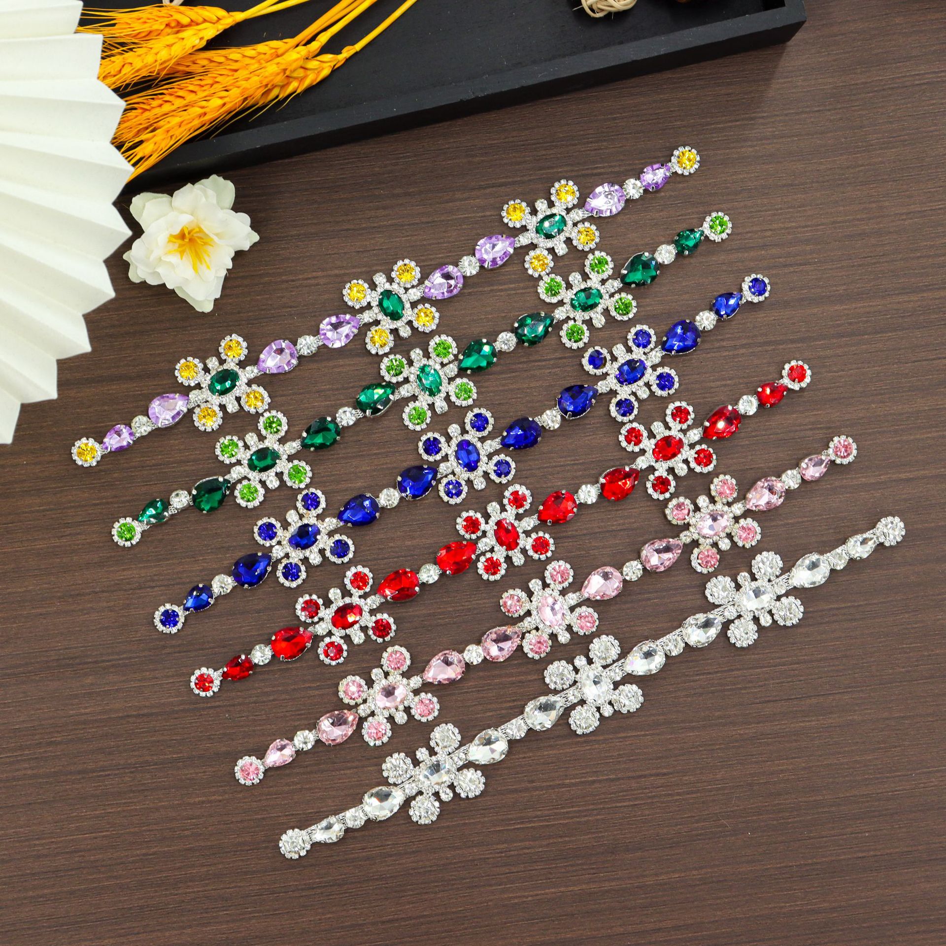 Long Floral Rhinestone Embellishment, 29 × 3.5 cm: supplied design and finish reference