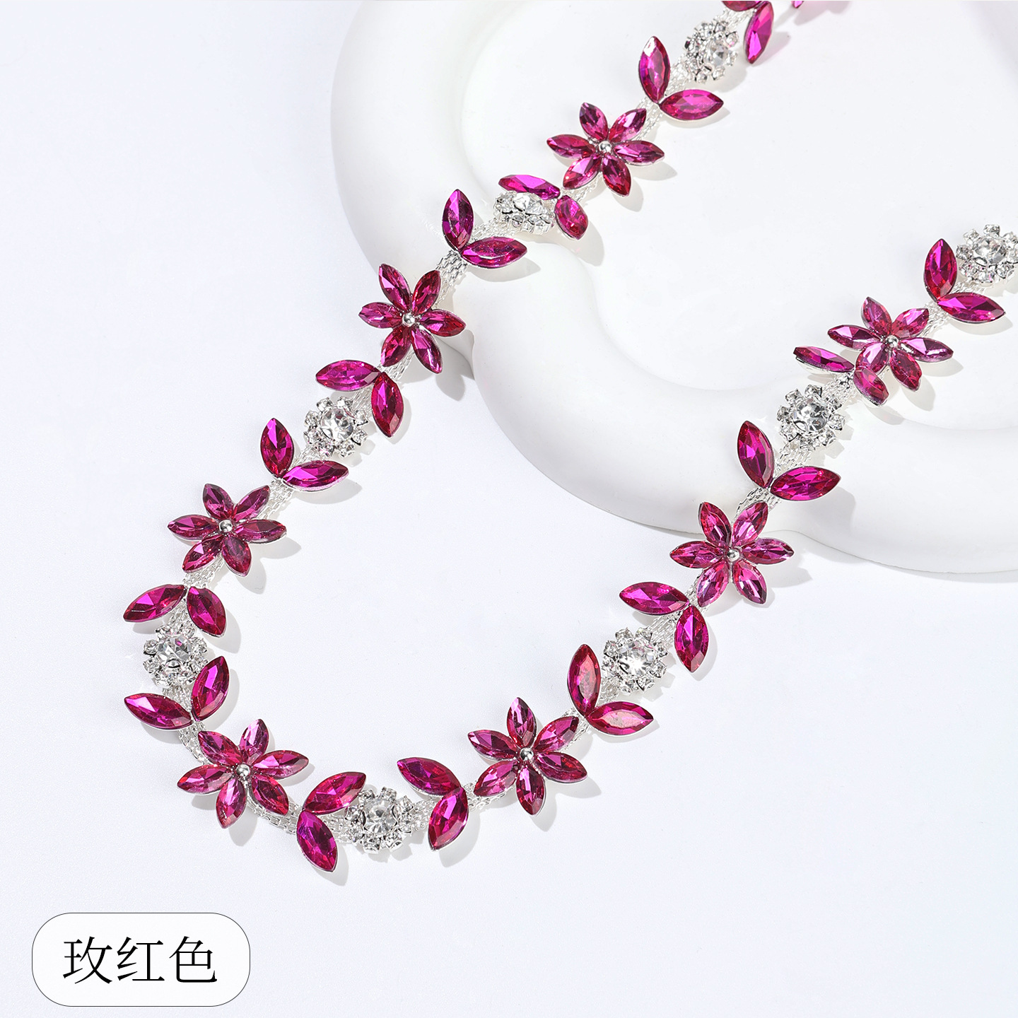 Copper Marquise-Petal Flower Chain, Eight Colors — Rose red - size 1 / Copper bottom - 1 yard ≈ 90cm long (source packing: 10 units per roll)