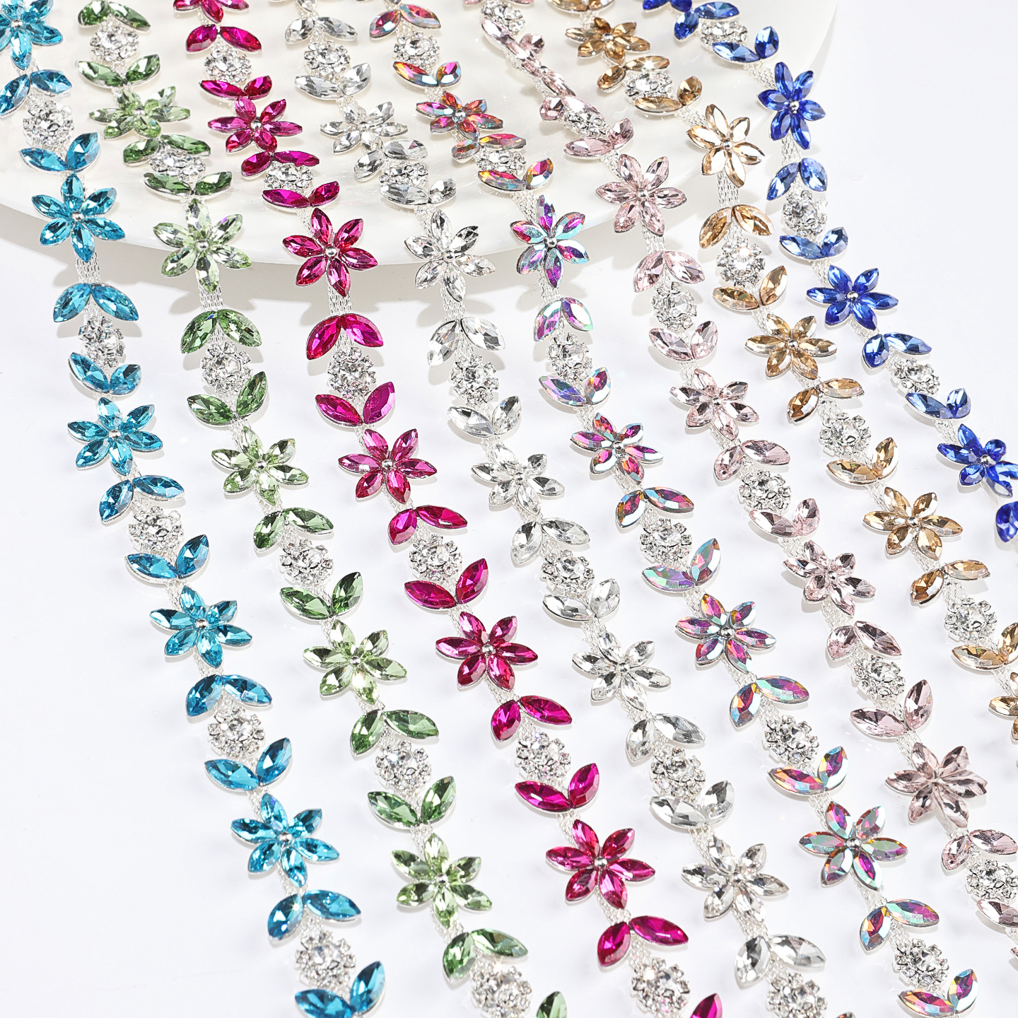 Copper Marquise-Petal Flower Chain, Eight Colors: supplied design and finish reference