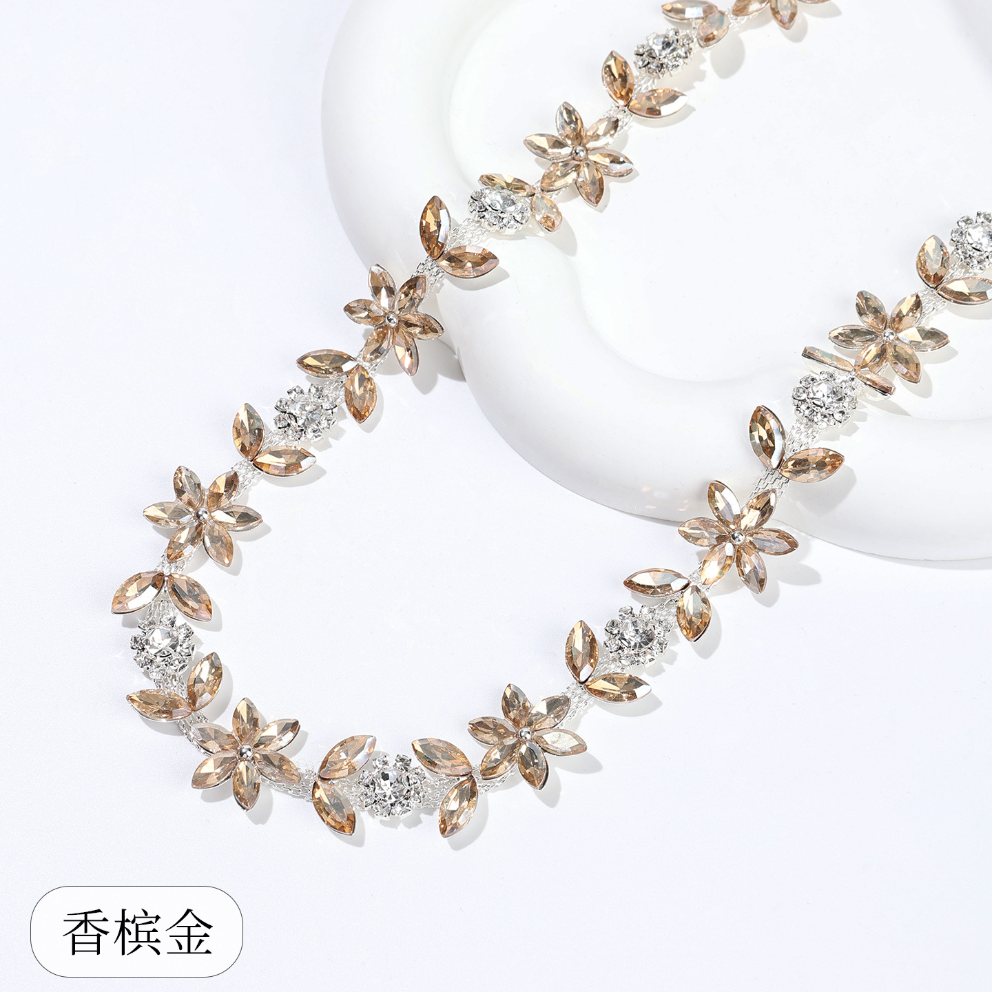 Copper Marquise-Petal Flower Chain, Eight Colors — Champagne gold - size 1 / Copper bottom - 1 yard ≈ 90cm long (source packing: 10 units per roll)
