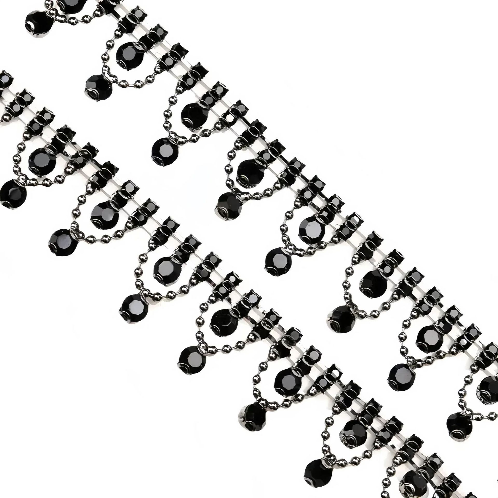Double-Drop Rhinestone Fringe, 2 cm White or Black: supplied design and finish reference