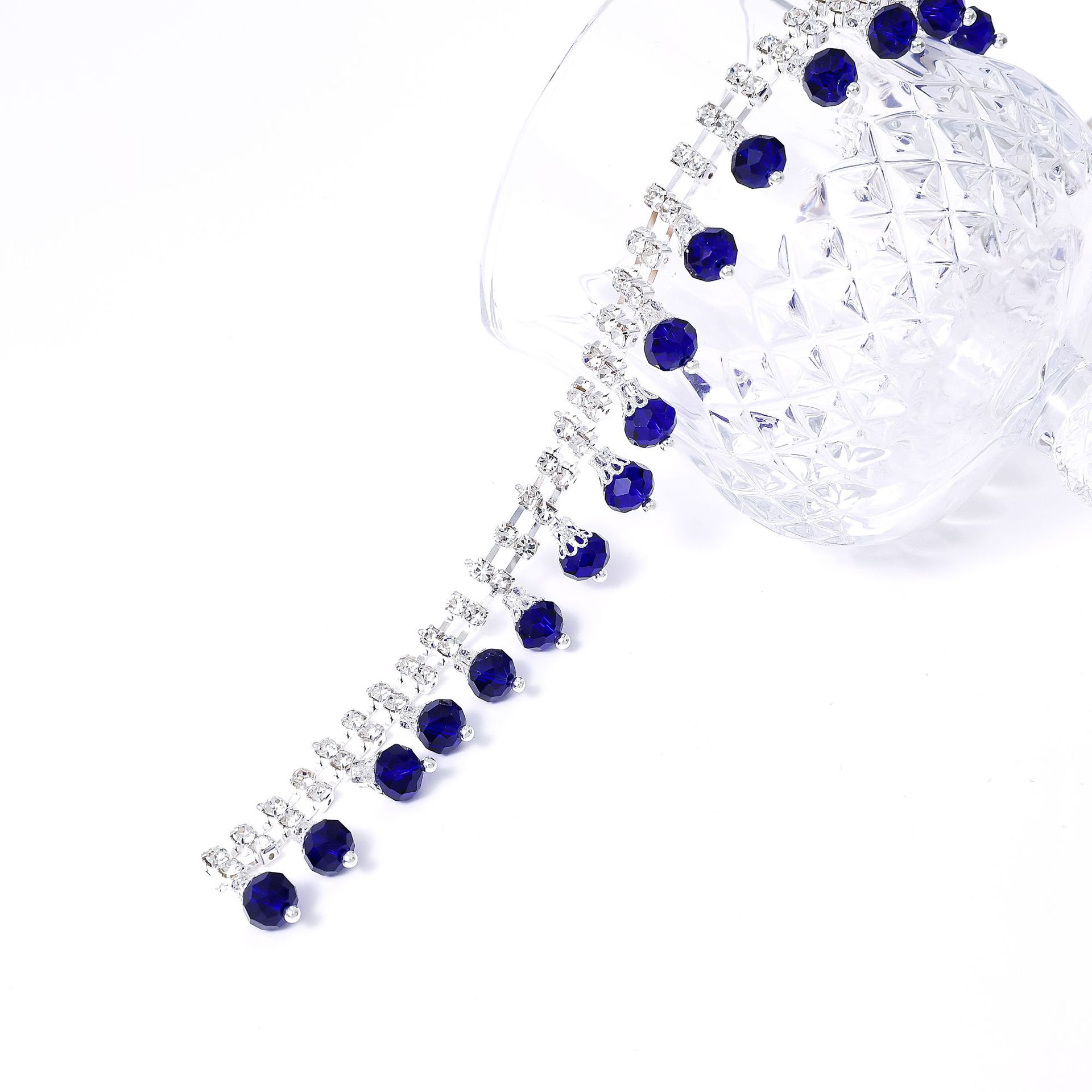 Crystal Bead & Pearl-Look Drop Chain, 2–2.2 cm — Blue crystal-width 2.cm-1 source unit / 1 source unit ≈ 91cm long - 1 source unit weighs 70g