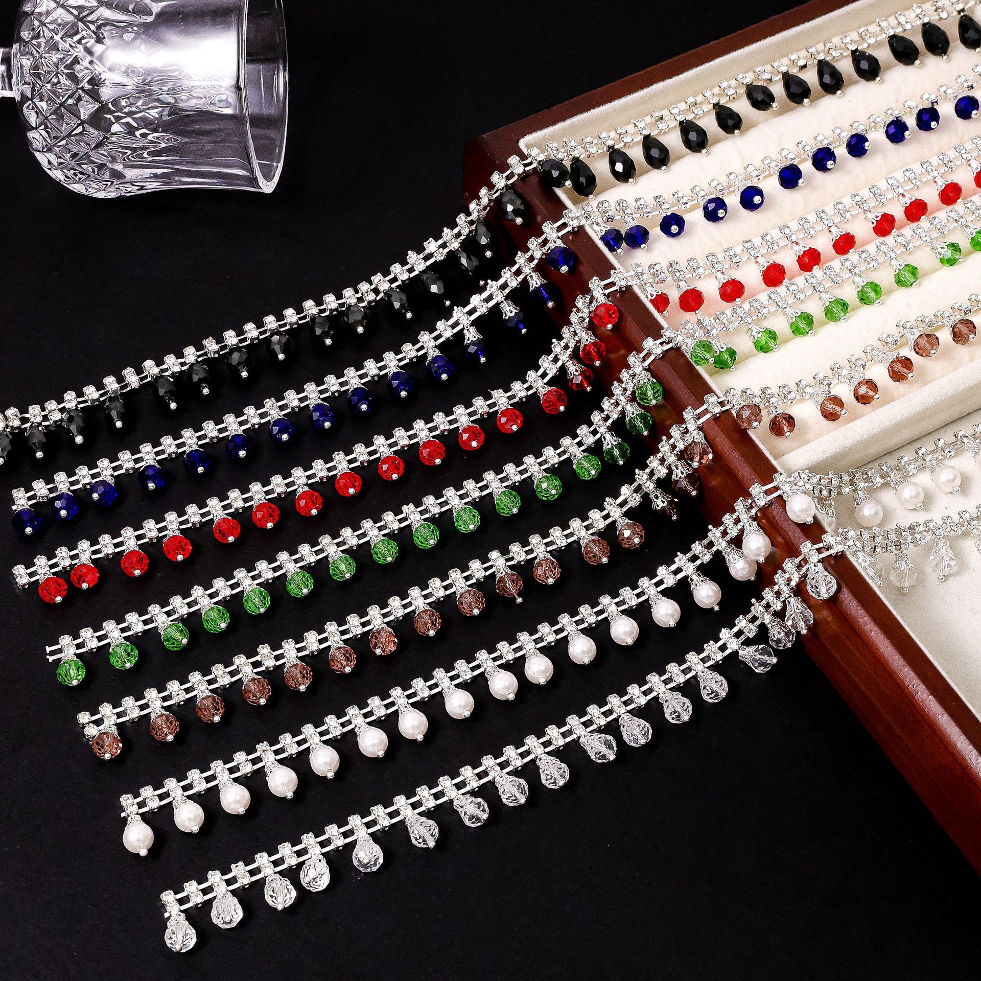 Crystal Bead & Pearl-Look Drop Chain, 2–2.2 cm: supplied design and finish reference, view 1