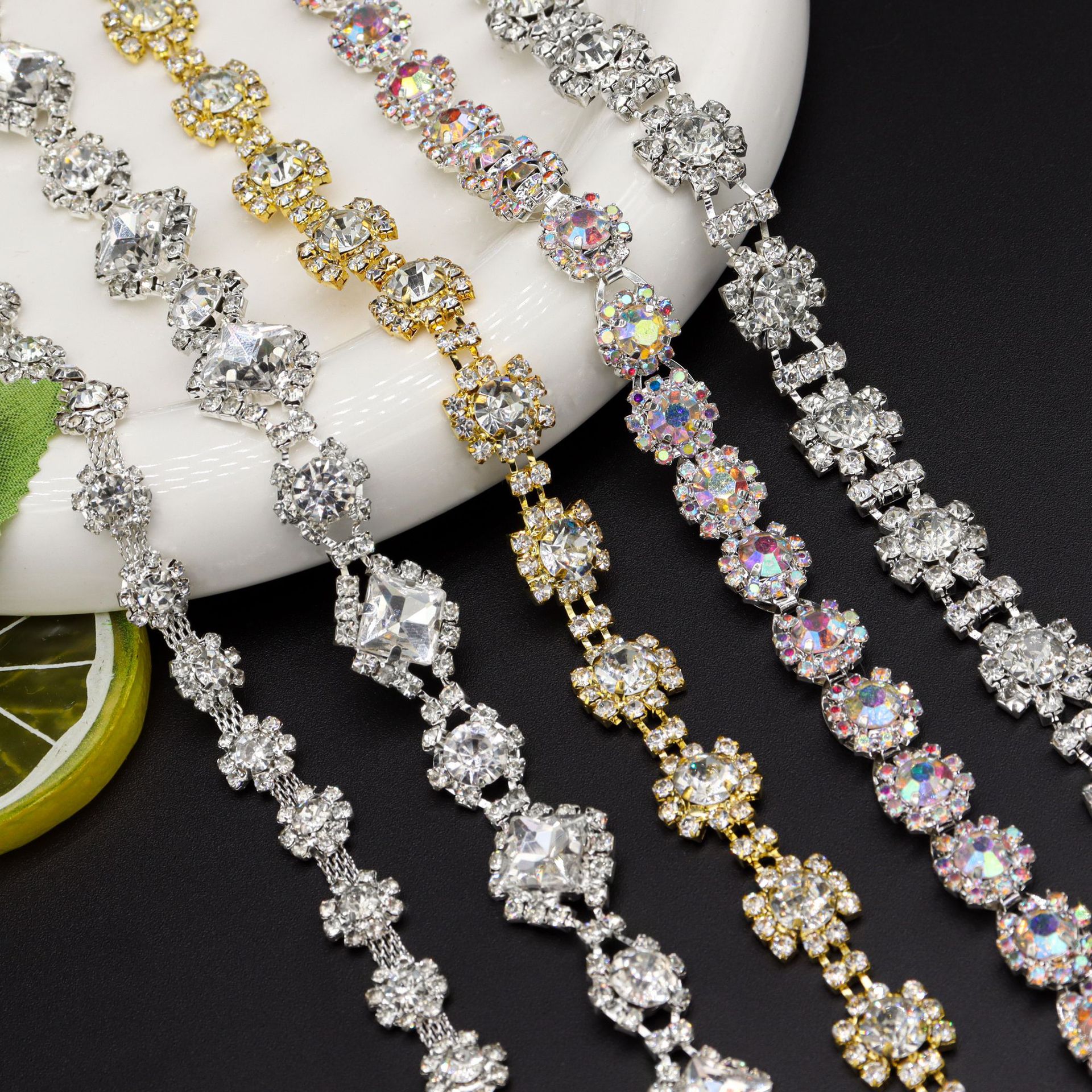 Sunflower Rhinestone Borders, Single to Triple Rows: supplied design and finish reference