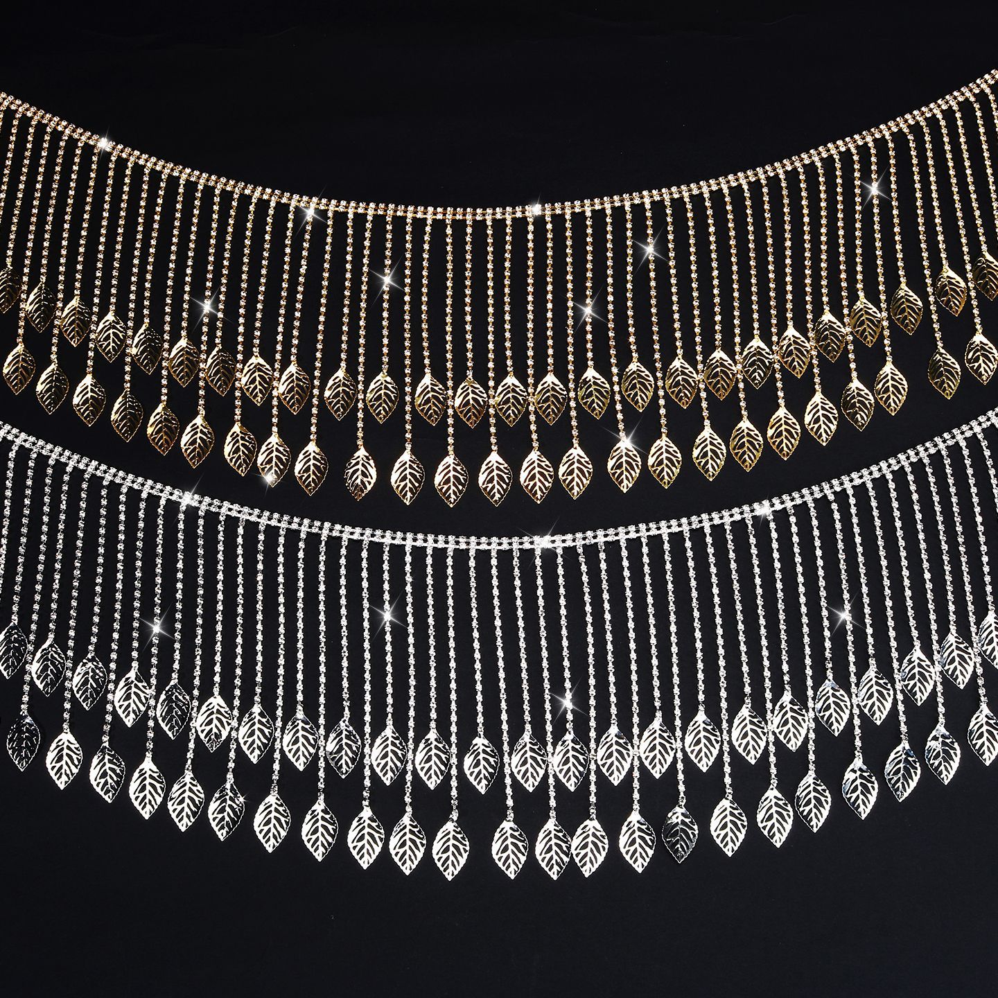 Leaf-Terminal Rhinestone Fringe, 13 cm: supplied design and finish reference, view 1