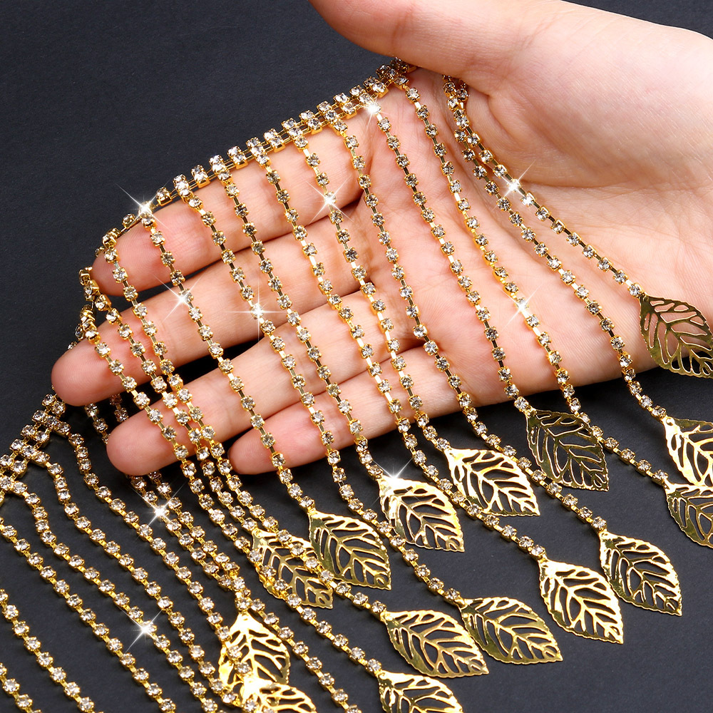 Leaf-Terminal Rhinestone Fringe, 13 cm construction reference