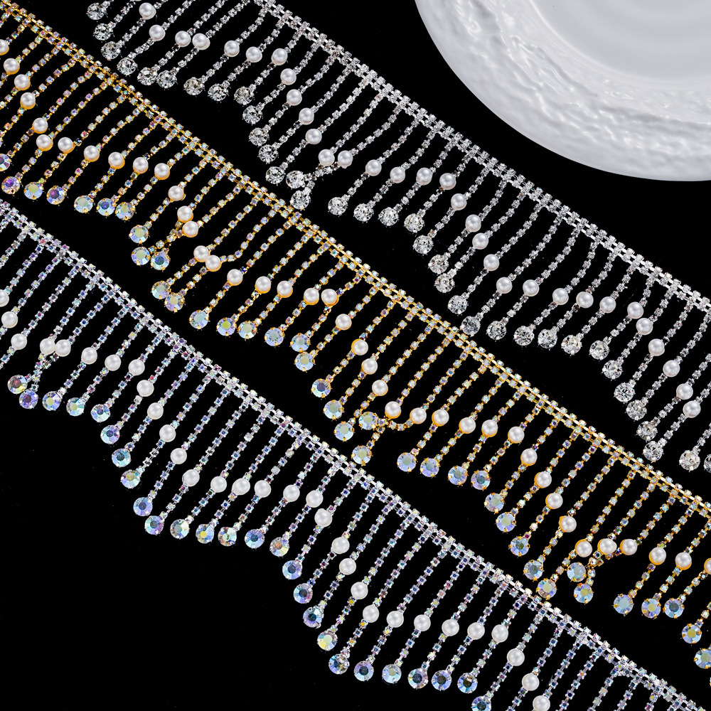 Pearl-Tip Rhinestone Fringe, 6.8 cm: supplied design and finish reference